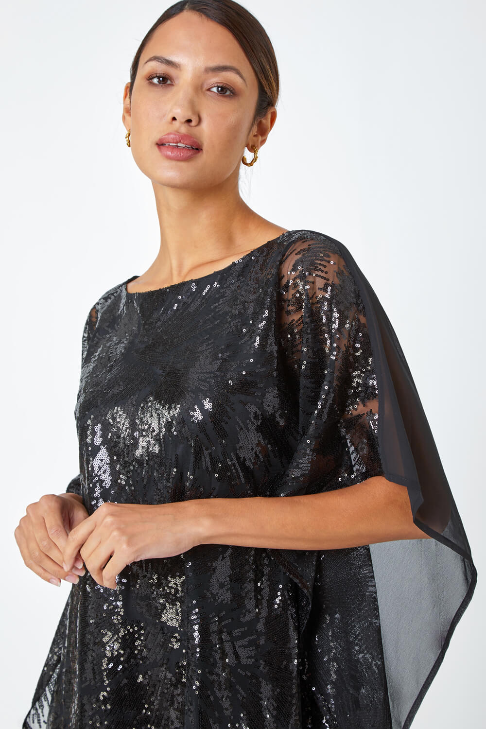 Black Sequin Overlay Stretch Top, Image 4 of 5