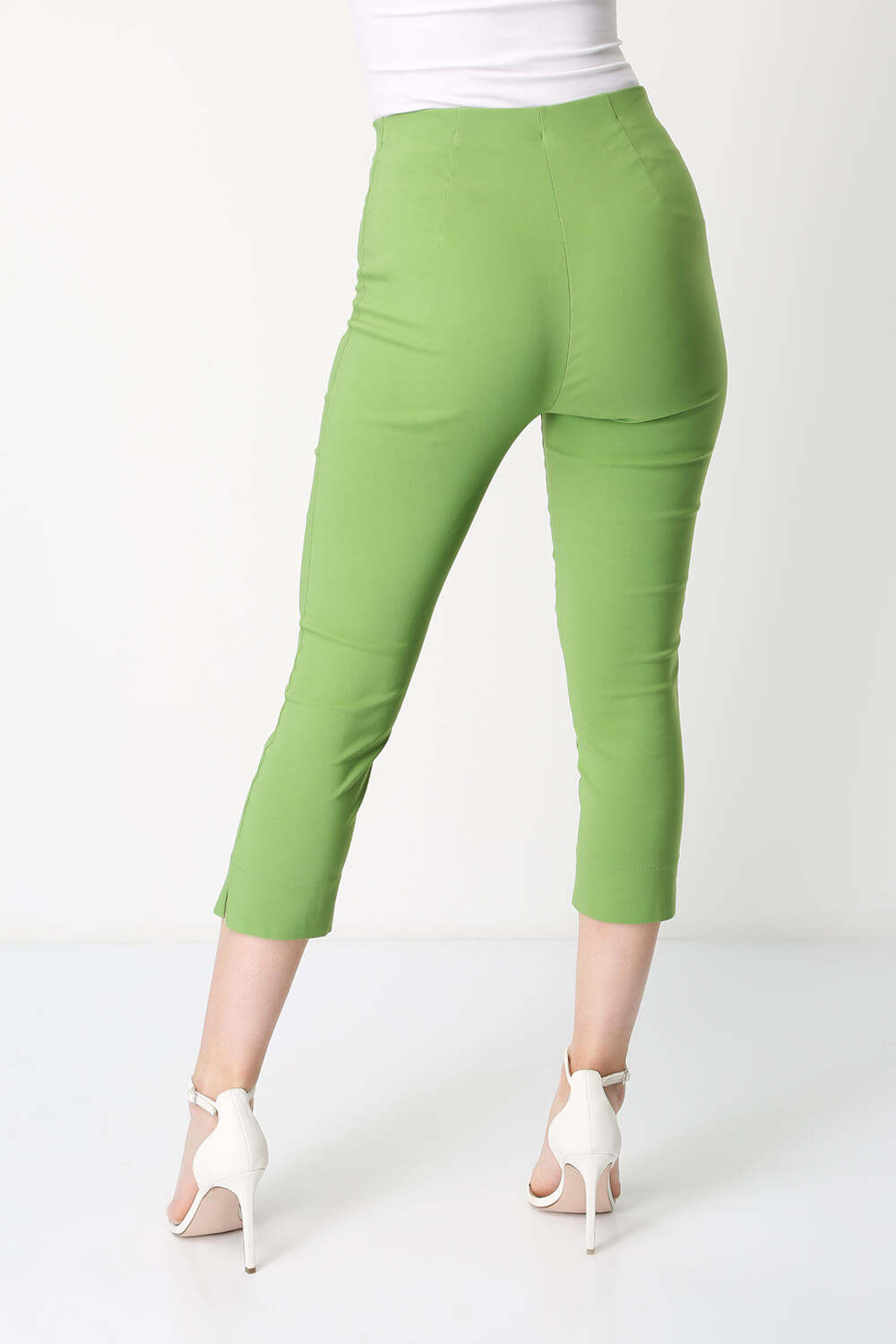 Pale Green Cropped Stretch Trouser, Image 2 of 4