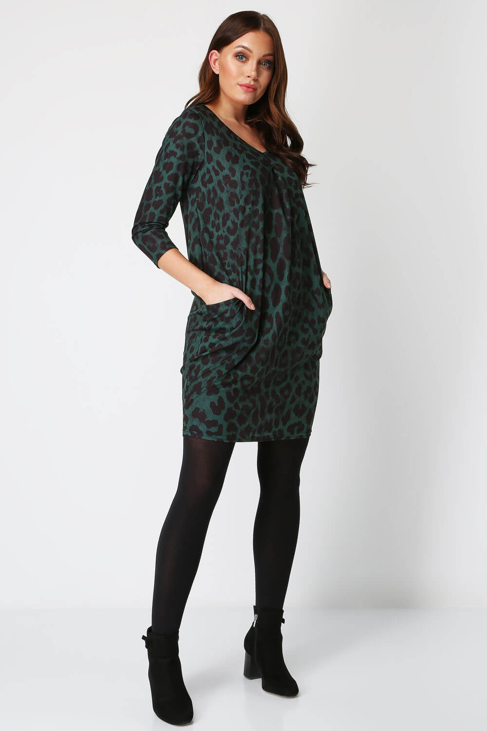 Green Animal Leopard Print Slouch Dress, Image 2 of 5