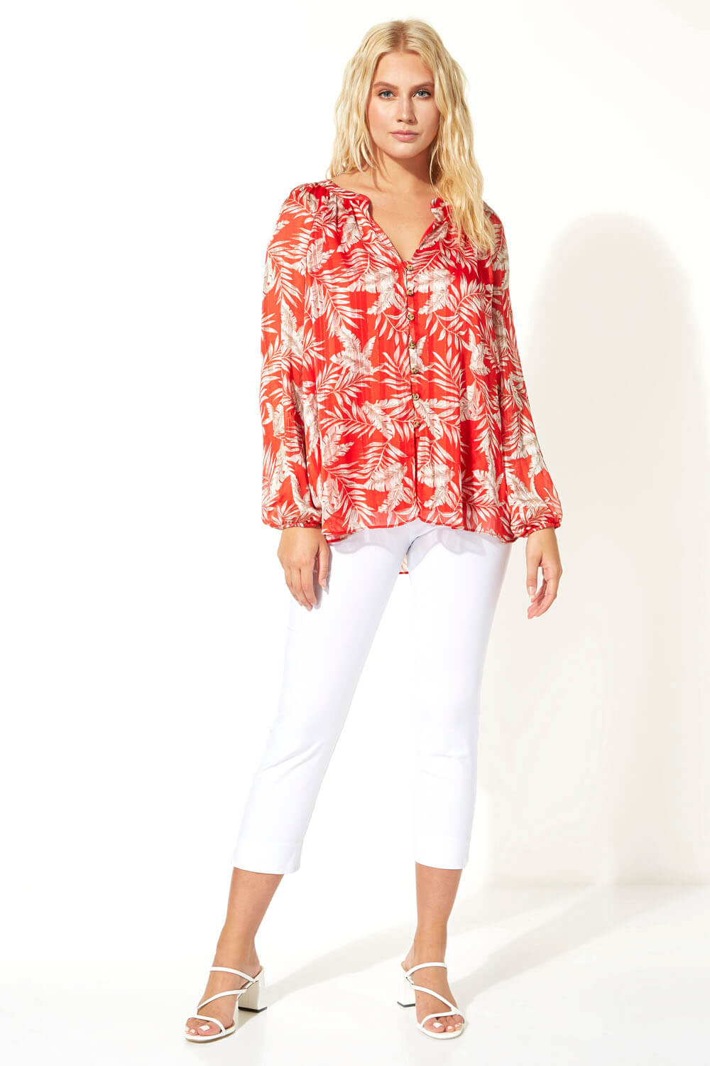 Red Floral Print Sparkle Detail Blouse, Image 2 of 5