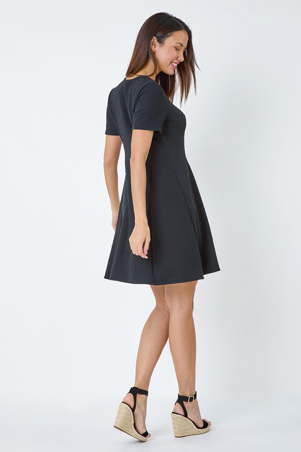 Black Luxe Stretch Pannelled Dress, Image 3 of 5
