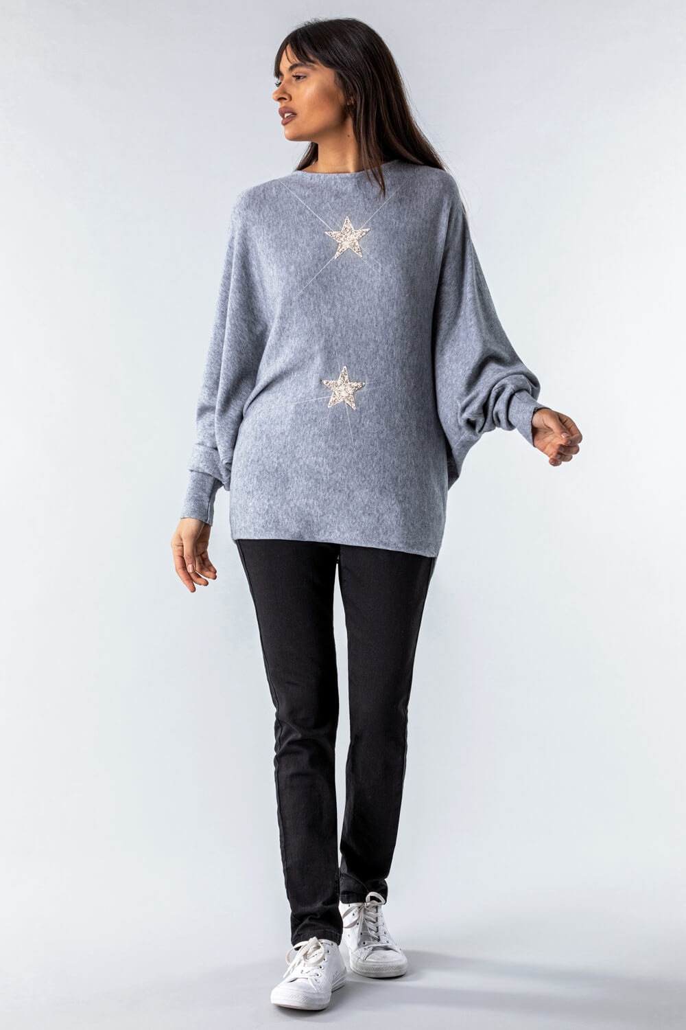 Grey One Size Knitted Star Lounge Jumper, Image 2 of 3