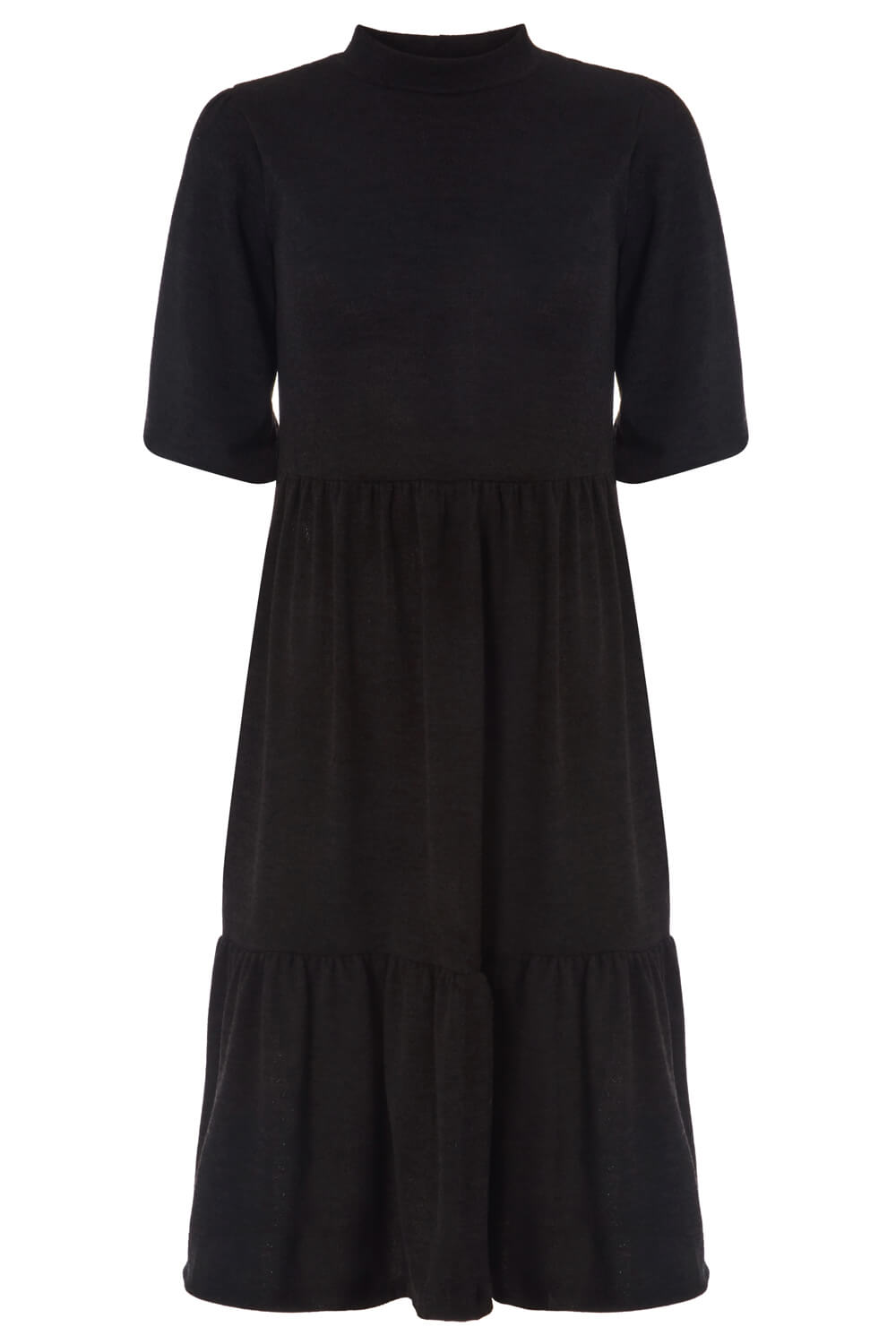 Black Puff Sleeve Knitted Midi Dress, Image 5 of 5
