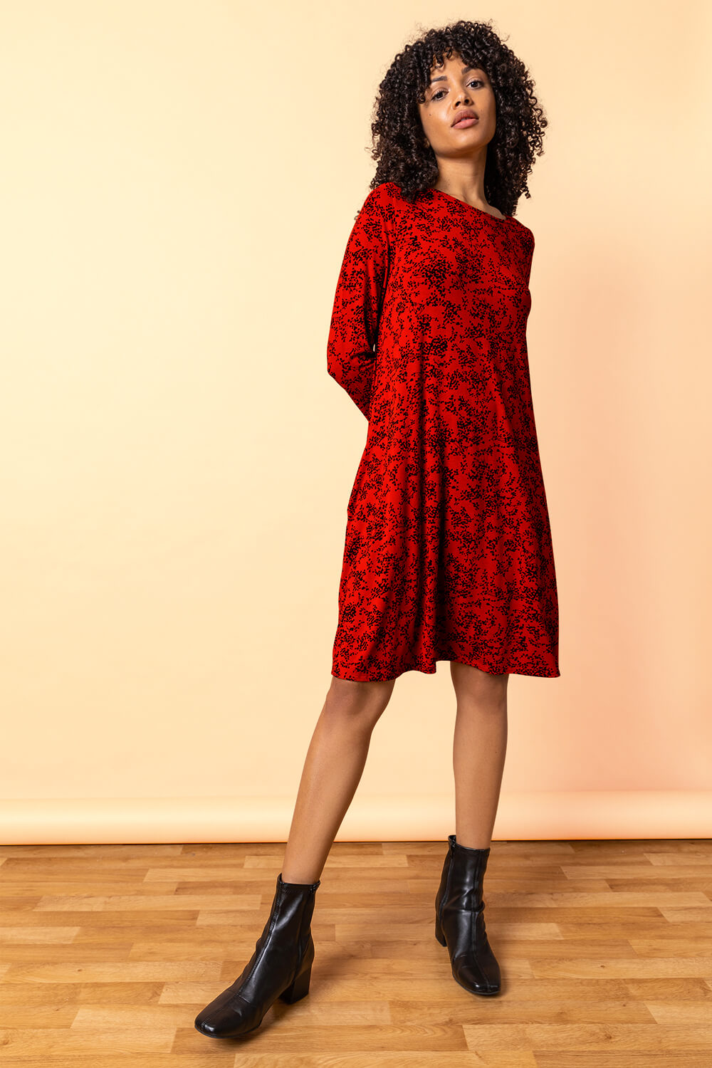 Rust Square Neck Floral Swing Dress, Image 4 of 4