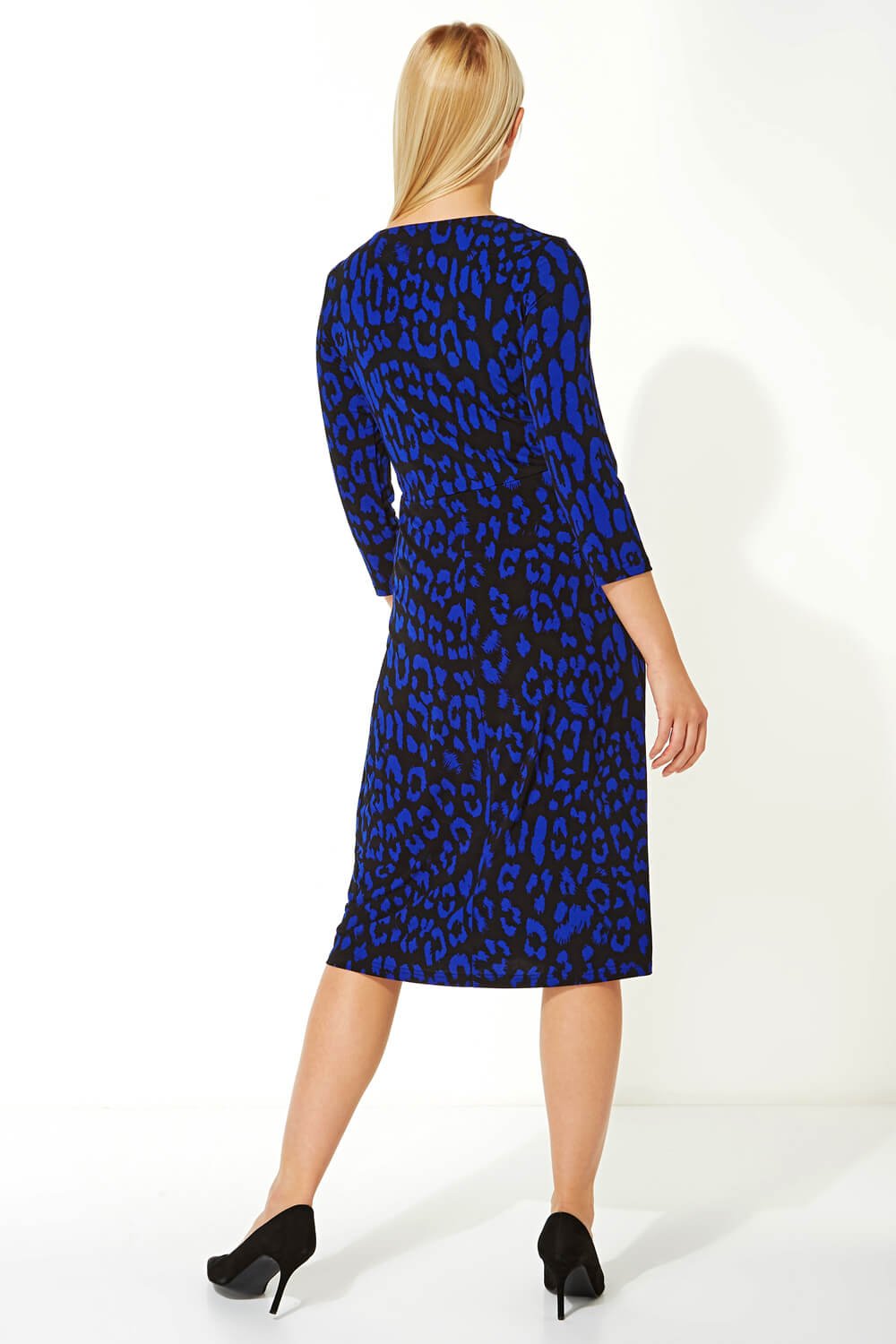 Royal Blue Leopard Print Fit And Flare Dress, Image 3 of 5