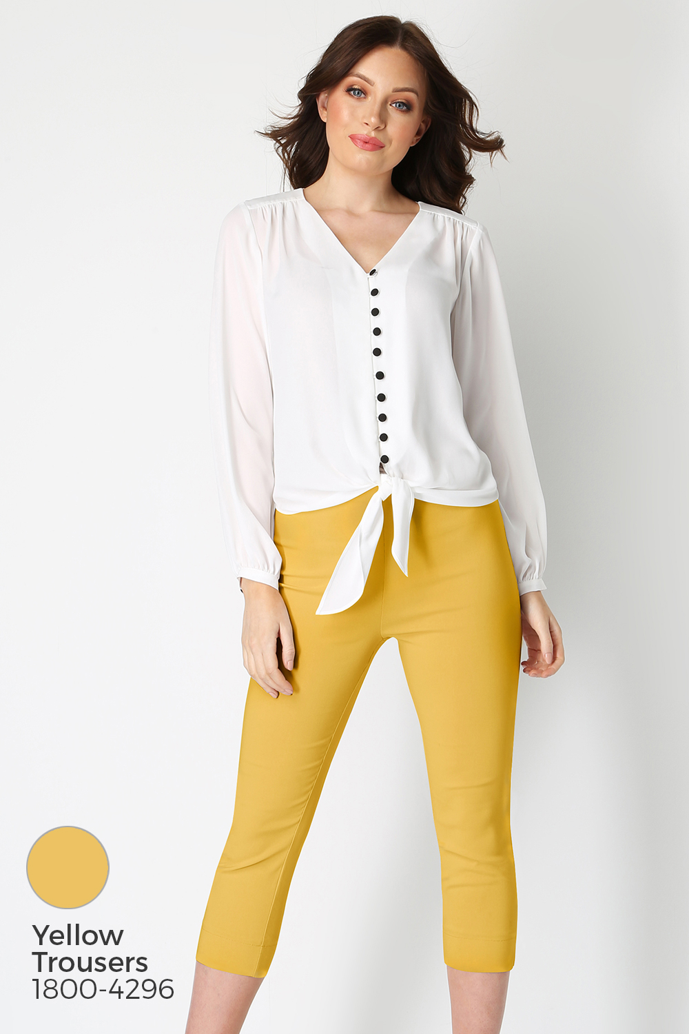 Ivory  Contrast Button Tie Front Blouse, Image 5 of 8