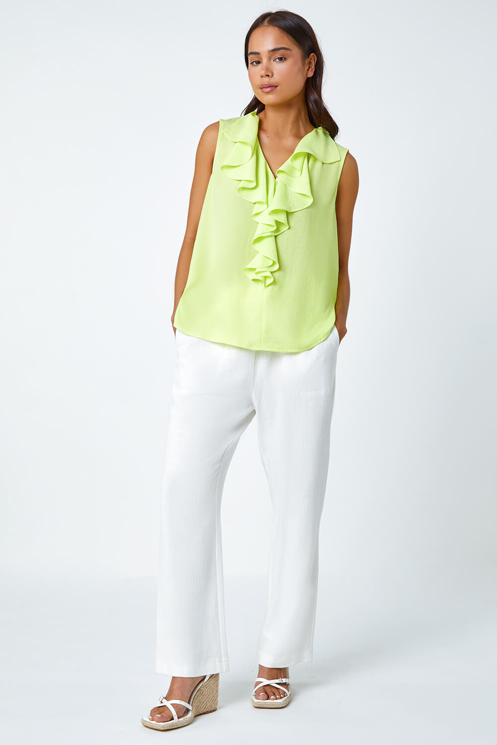 Lime Petite Frill Front Vest Top, Image 2 of 7