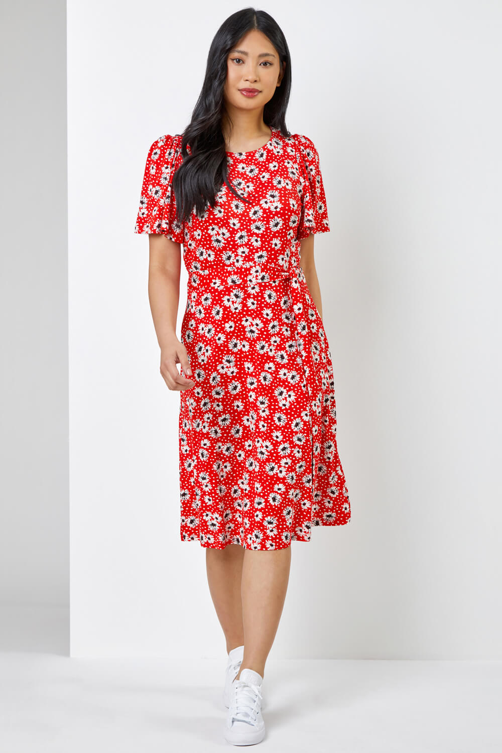 Red Petite Floral Print Jersey Dress, Image 5 of 5