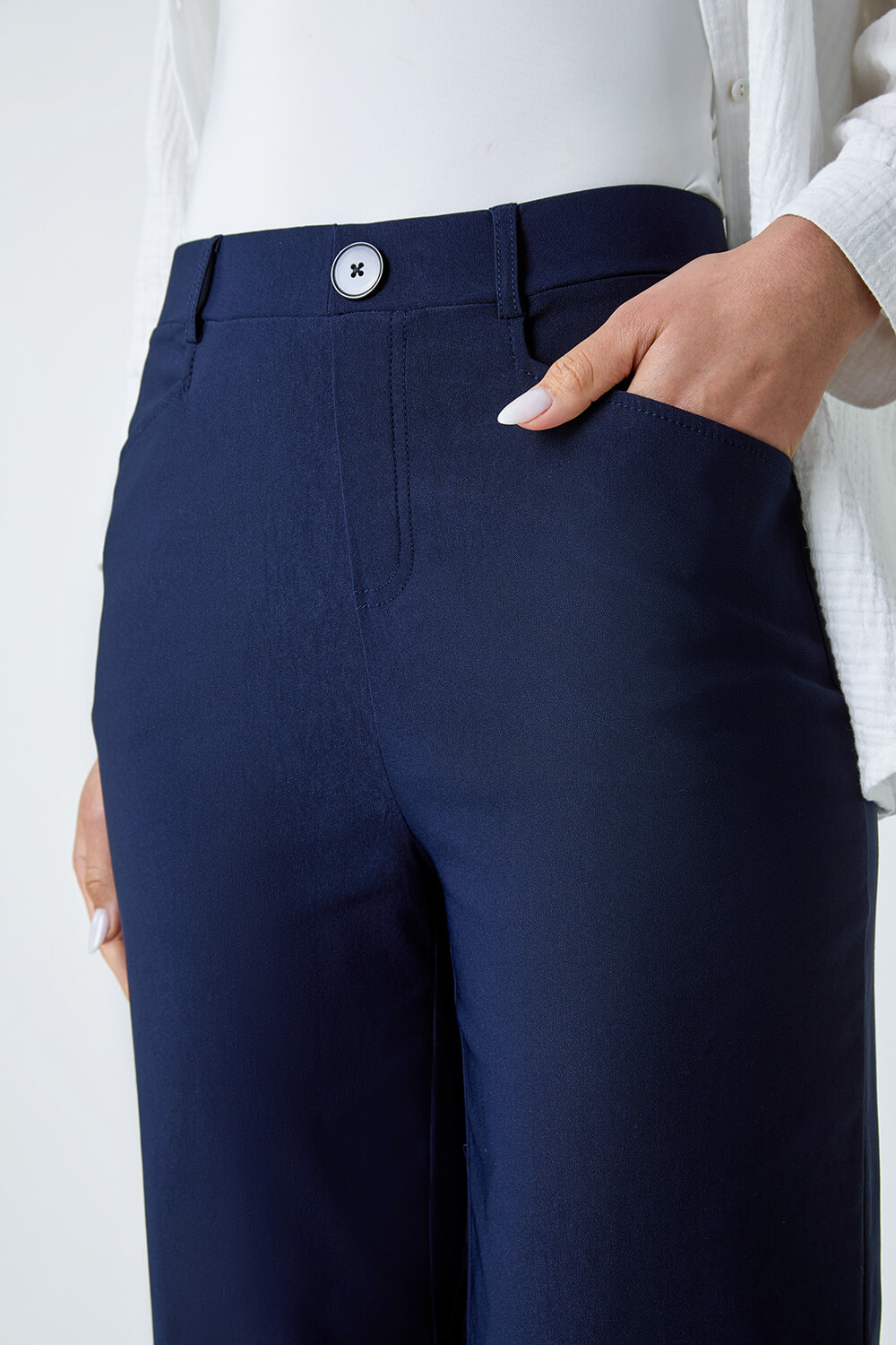 Navy  Cropped Stretch Culotte, Image 5 of 5