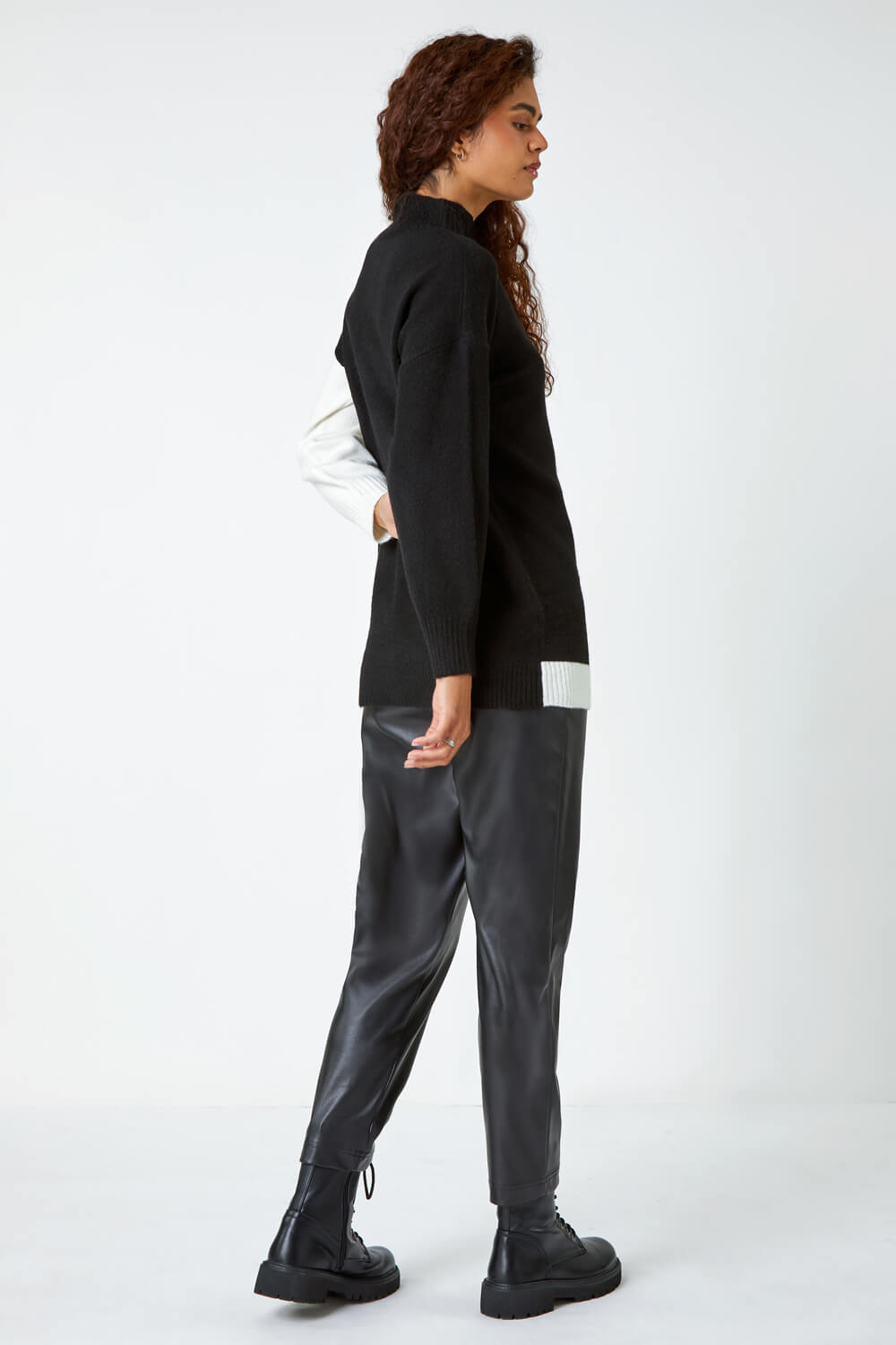 Black Colour Block Embellished Stretch Jumper | Roman UK