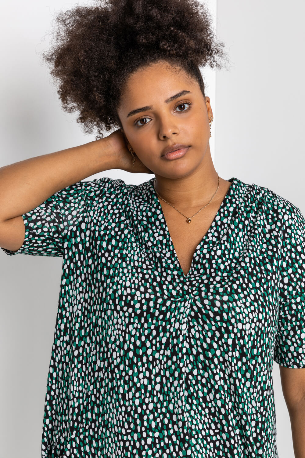 Green Curve Abstract Spot Print Pocket Dress, Image 2 of 4