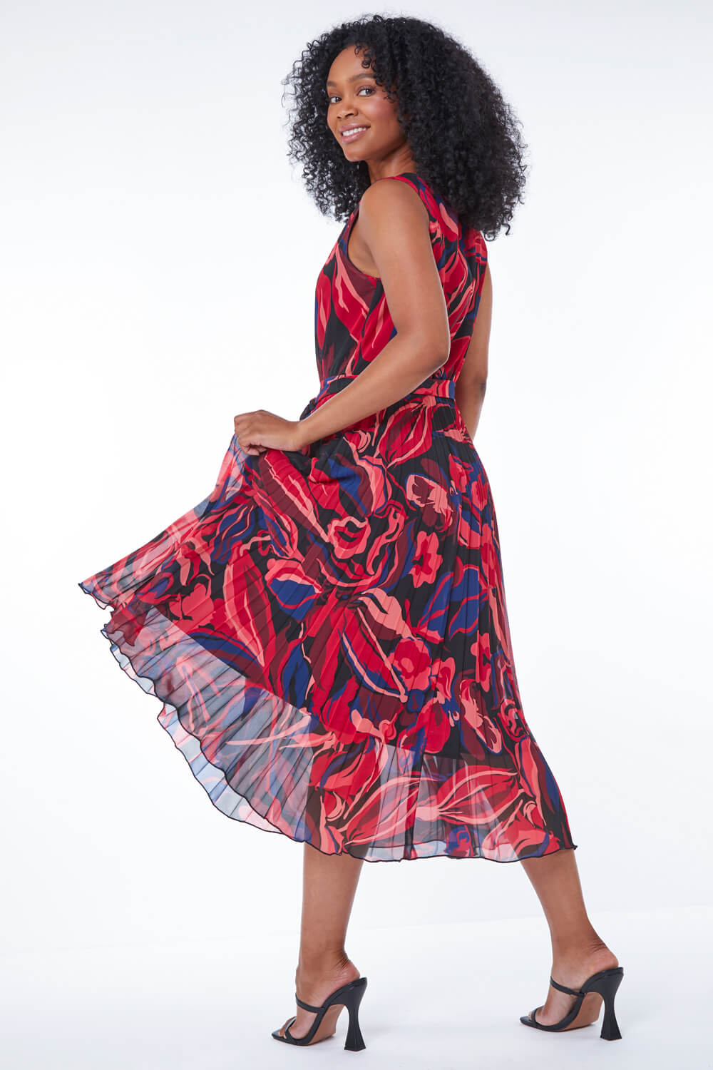CORAL Petite Floral Pleated Midi Dress, Image 3 of 5