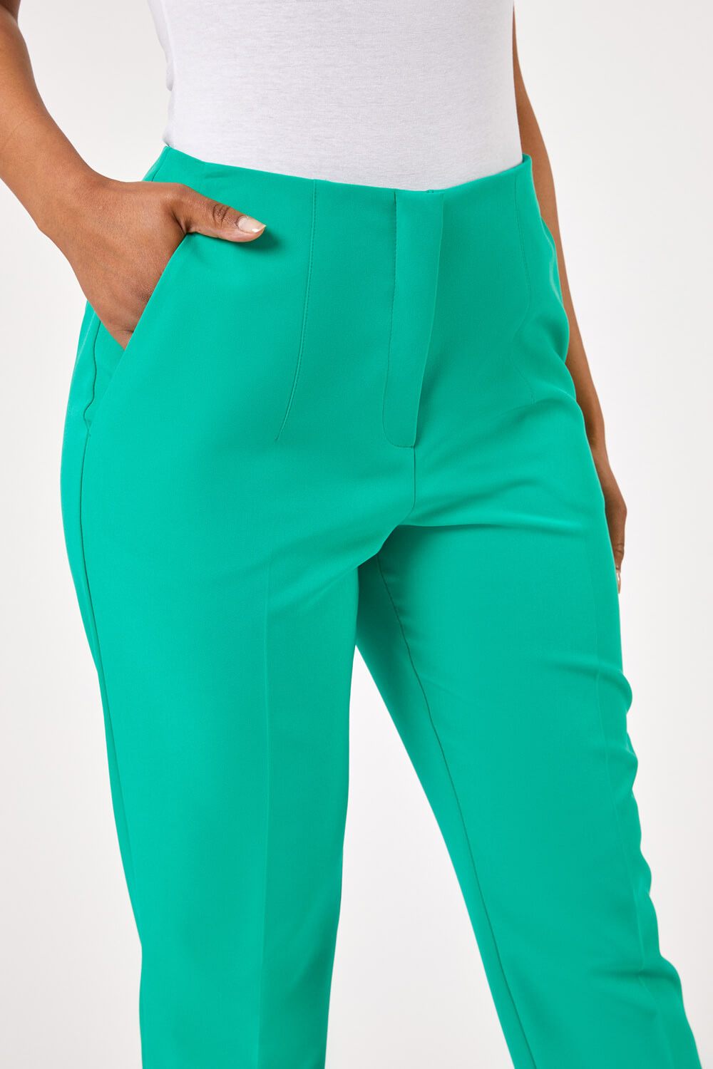 Green Petite Soft Jersey Tapered Trouser, Image 4 of 5