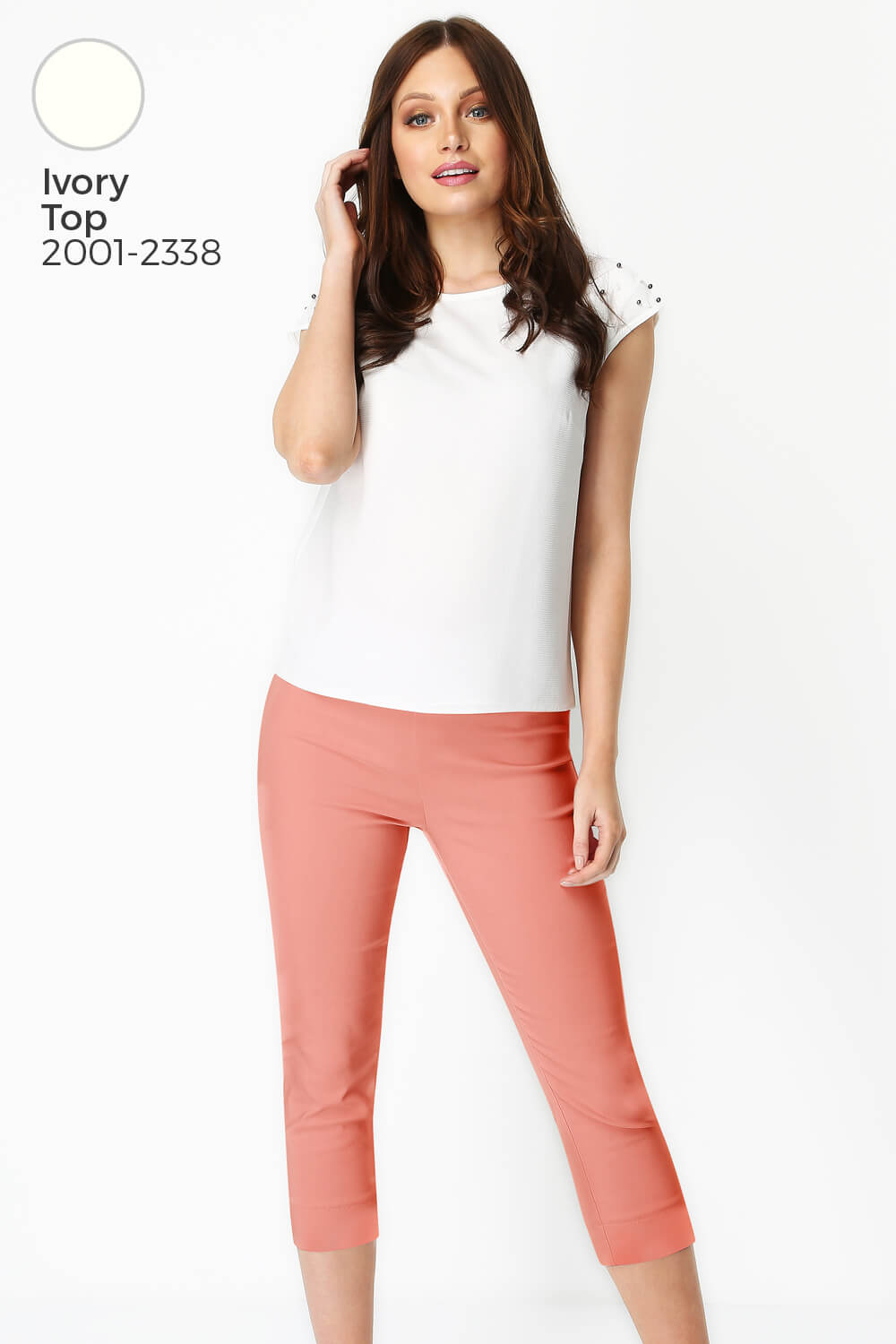 Salmon Pink Cropped Stretch Trouser, Image 6 of 6