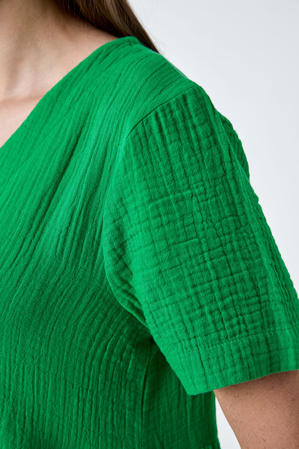 Green Cotton Textured Tiered Midi Dress, Image 5 of 5