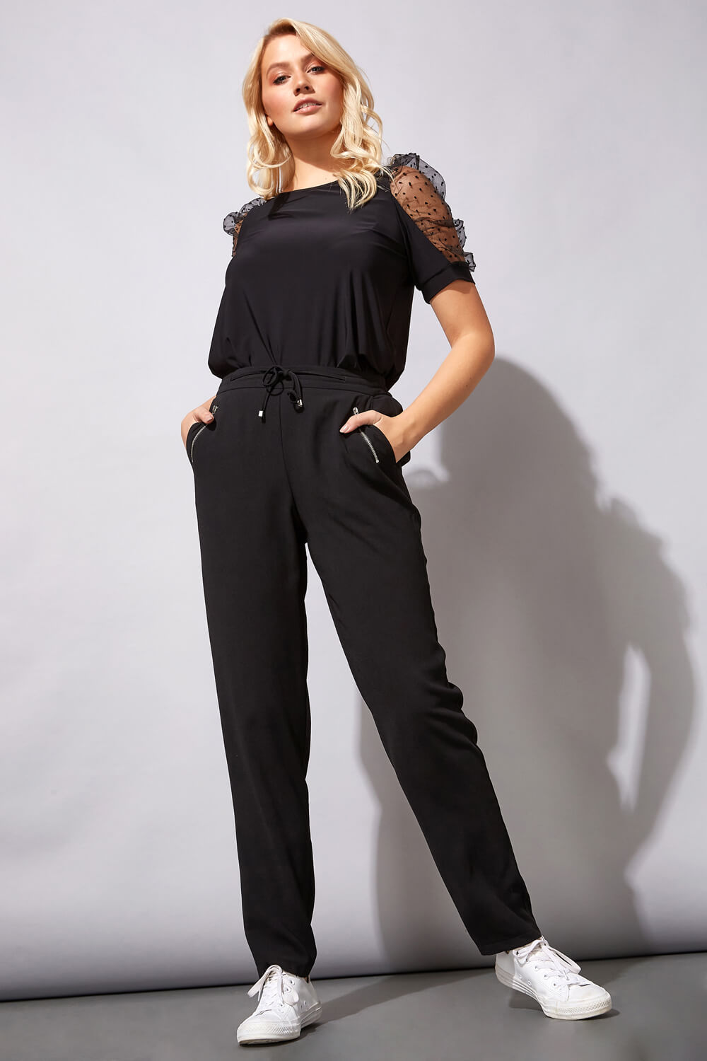 Black 29 Inch Tie Front Jogger, Image 3 of 4