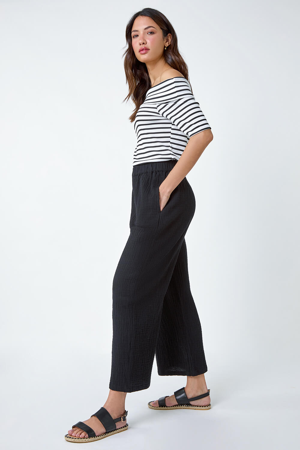 Textured Cotton Culotte Trousers
