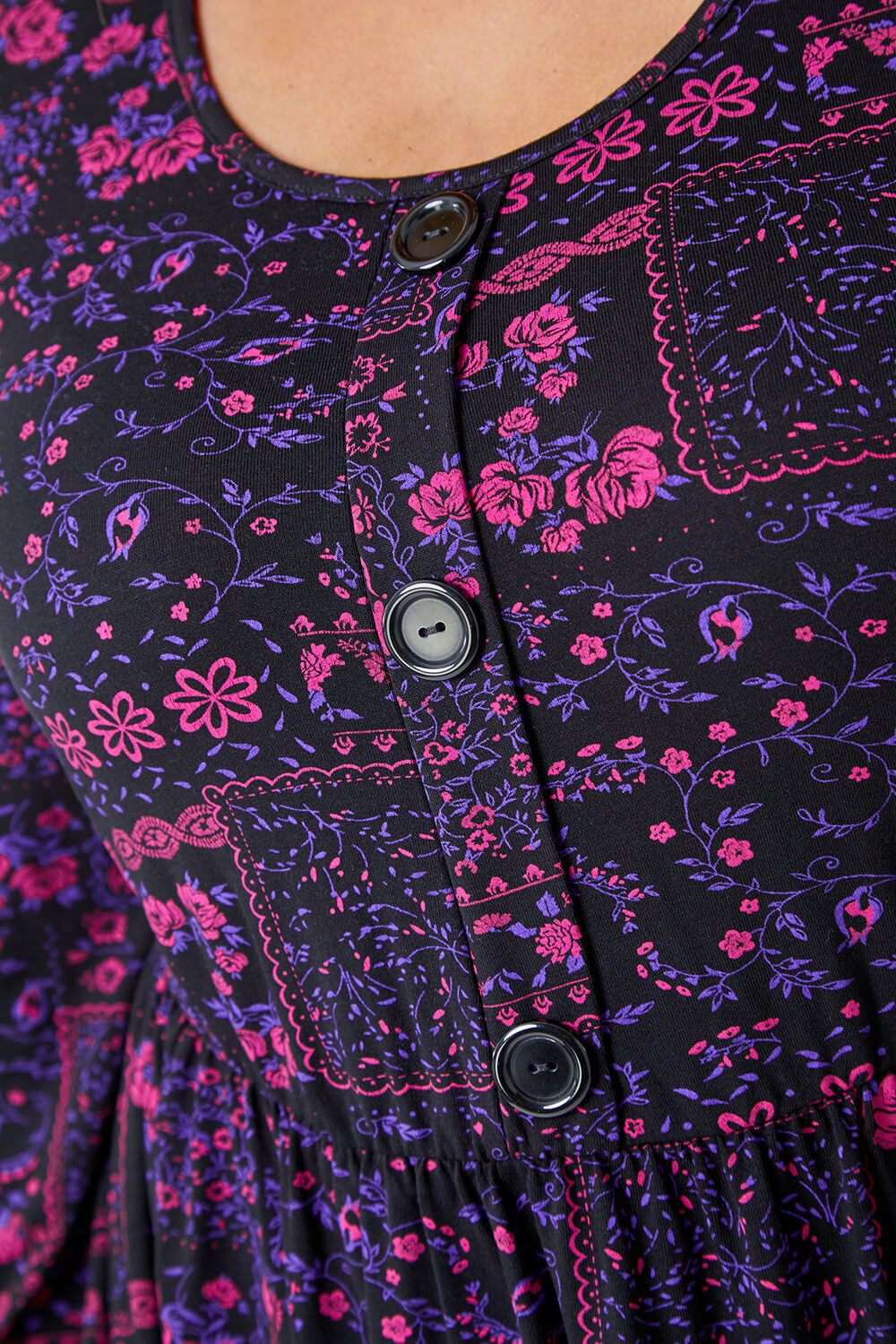 Purple Curve Floral Button Detail Tunic, Image 5 of 5