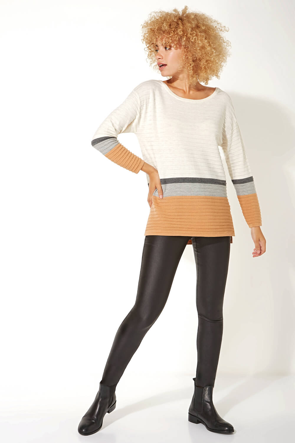Rust Colour Block Ribbed Jumper, Image 3 of 5