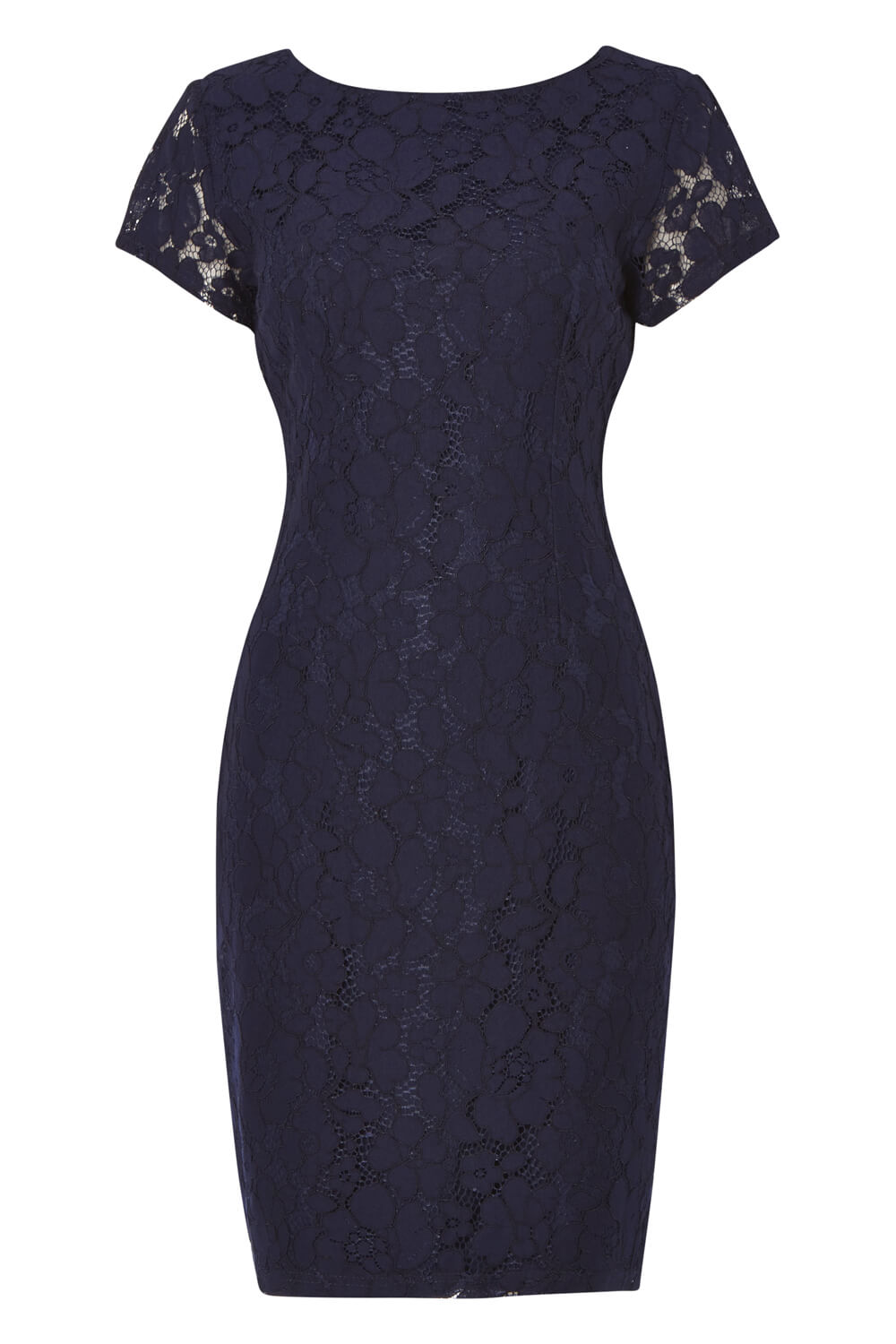Navy  Short Sleeves Lace Dress, Image 4 of 4