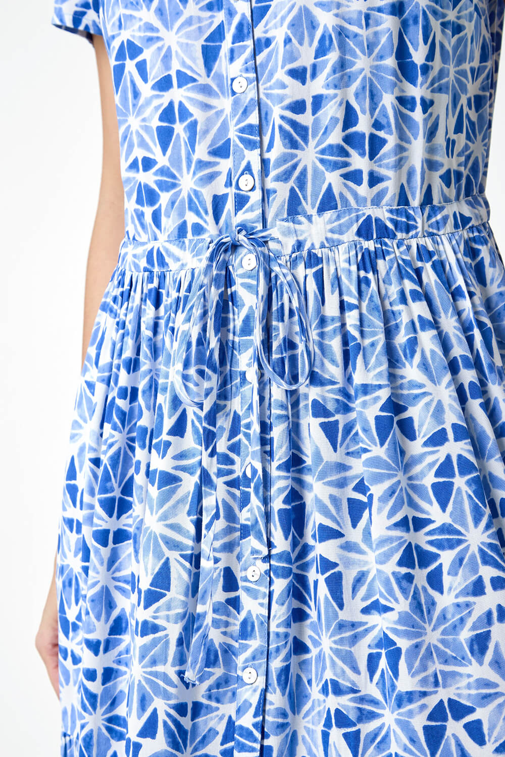 Blue Geo Print Button Through Midi Dress, Image 5 of 5