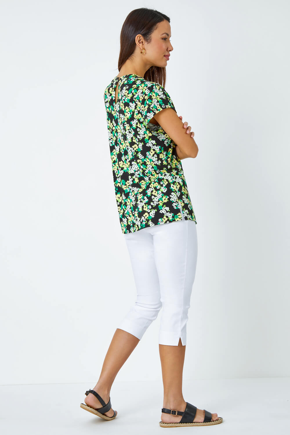 Green Floral Print Pleat Detail Blouse, Image 3 of 5