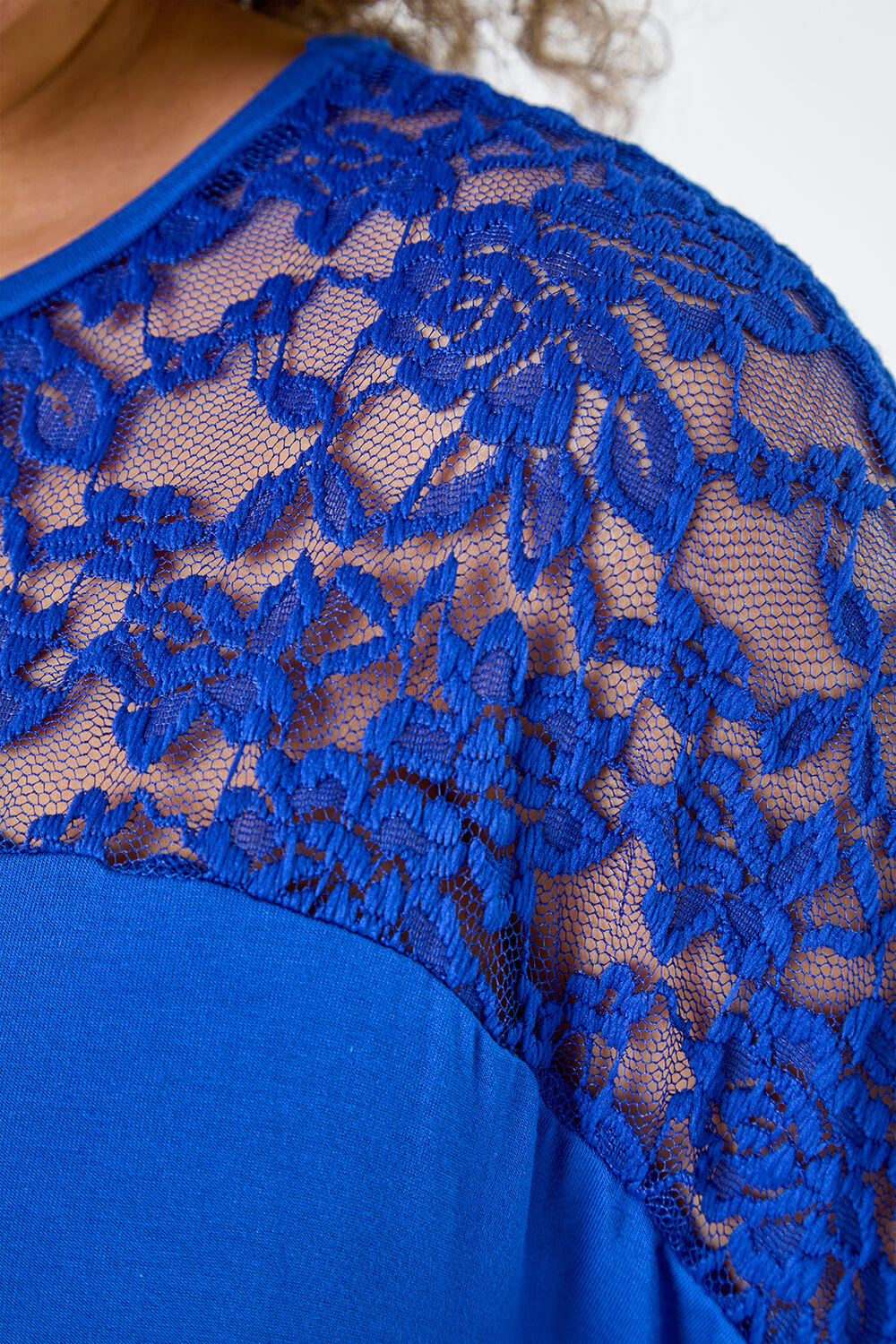 Royal Blue Curve Lace Yoke Stretch Jersey Top, Image 5 of 5