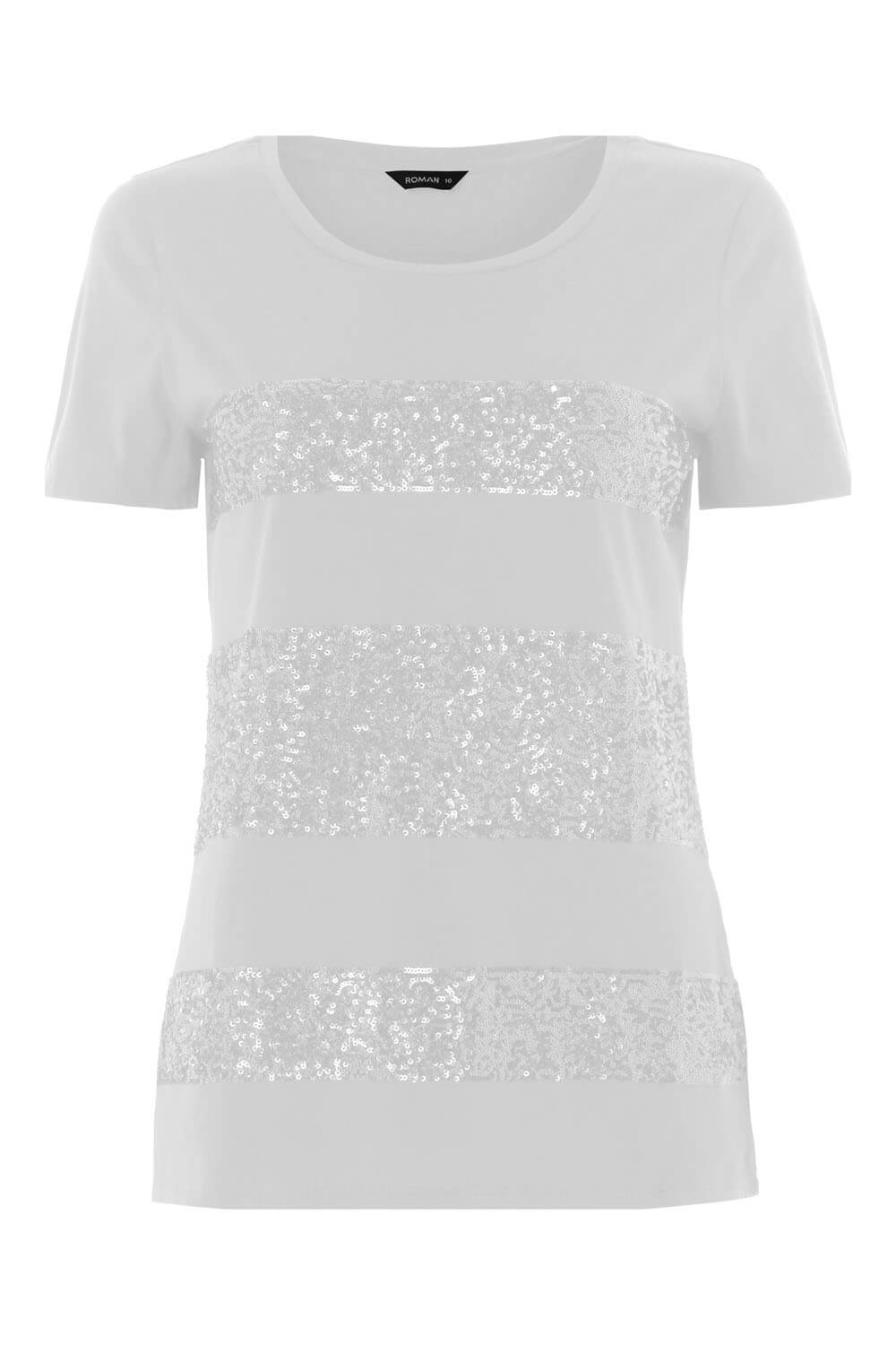 Ivory  Sequin Stripe T-Shirt Top, Image 5 of 5