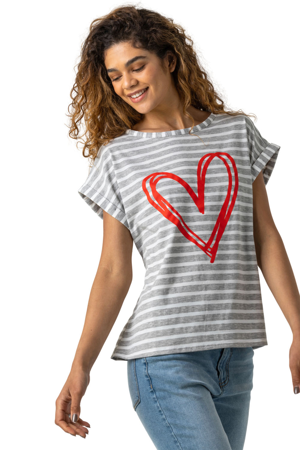Grey Stripe Print Heart T-Shirt, Image 4 of 5