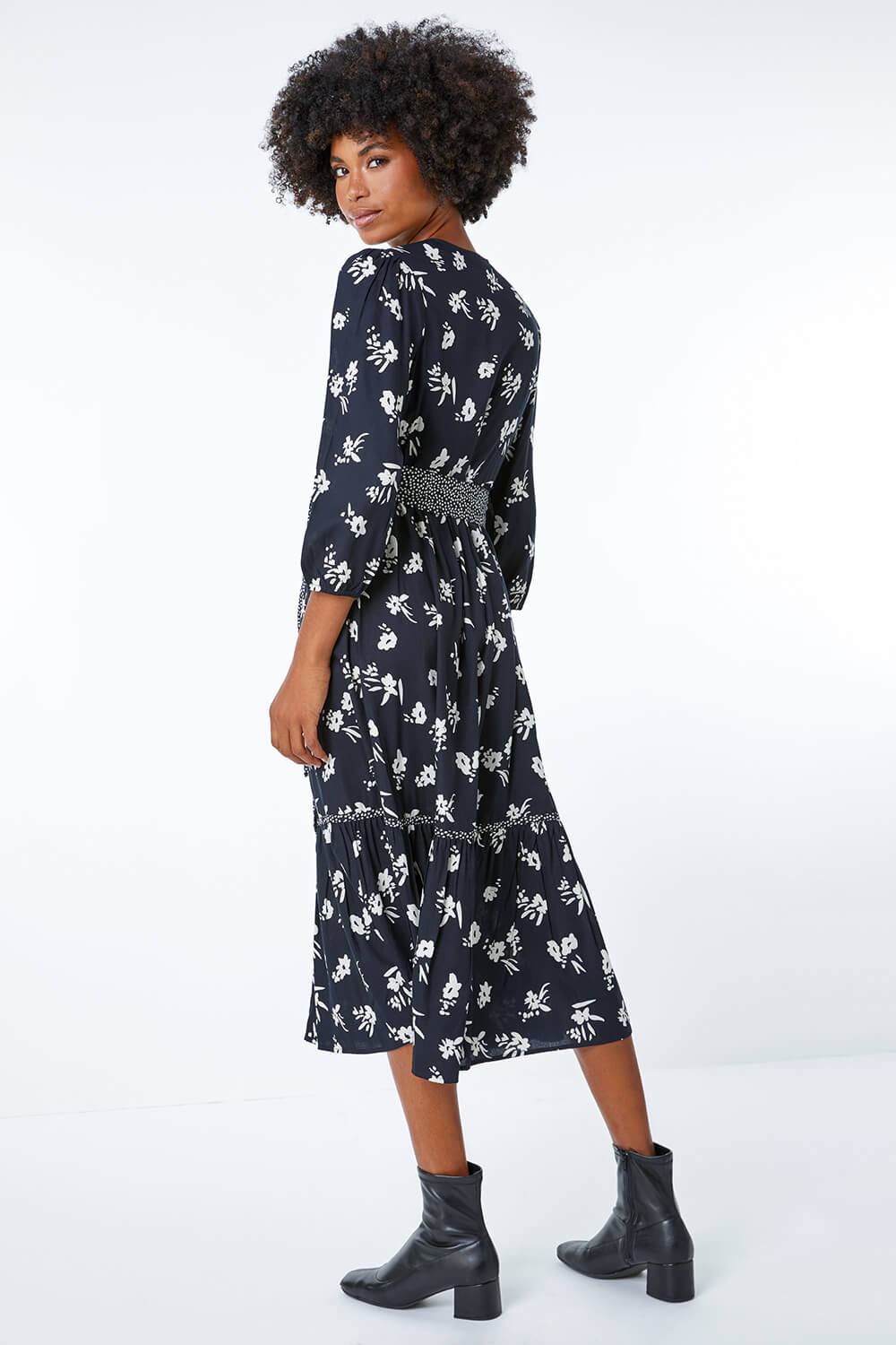 black floral contrast shift dress