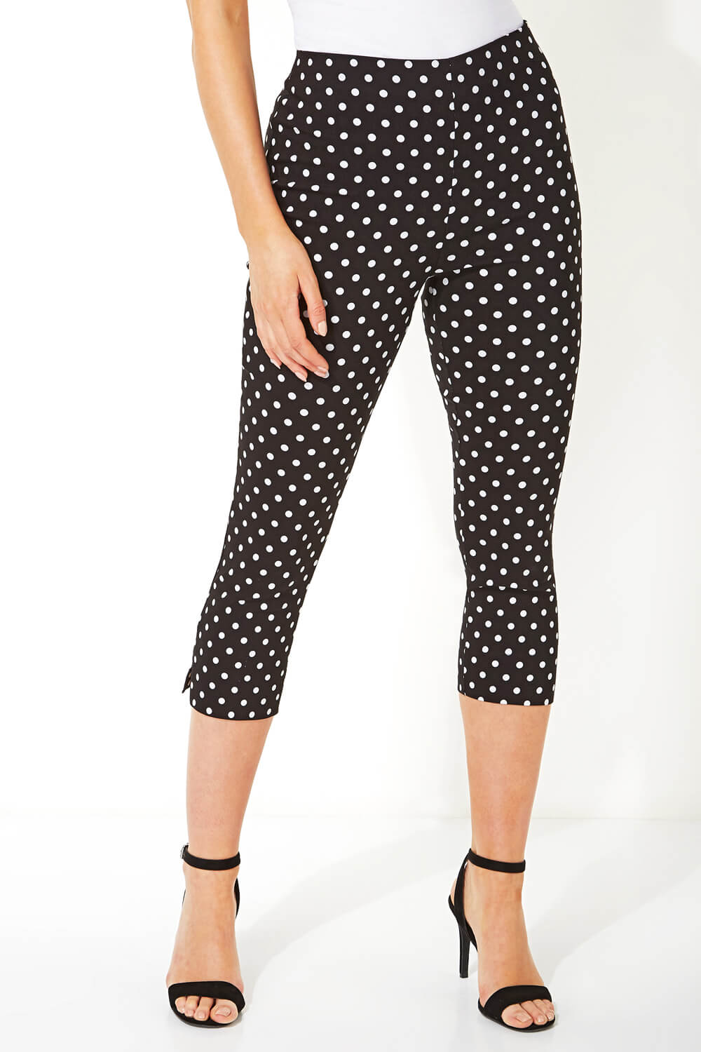 Black Spot Cropped Stretch Trousers, Image 2 of 5