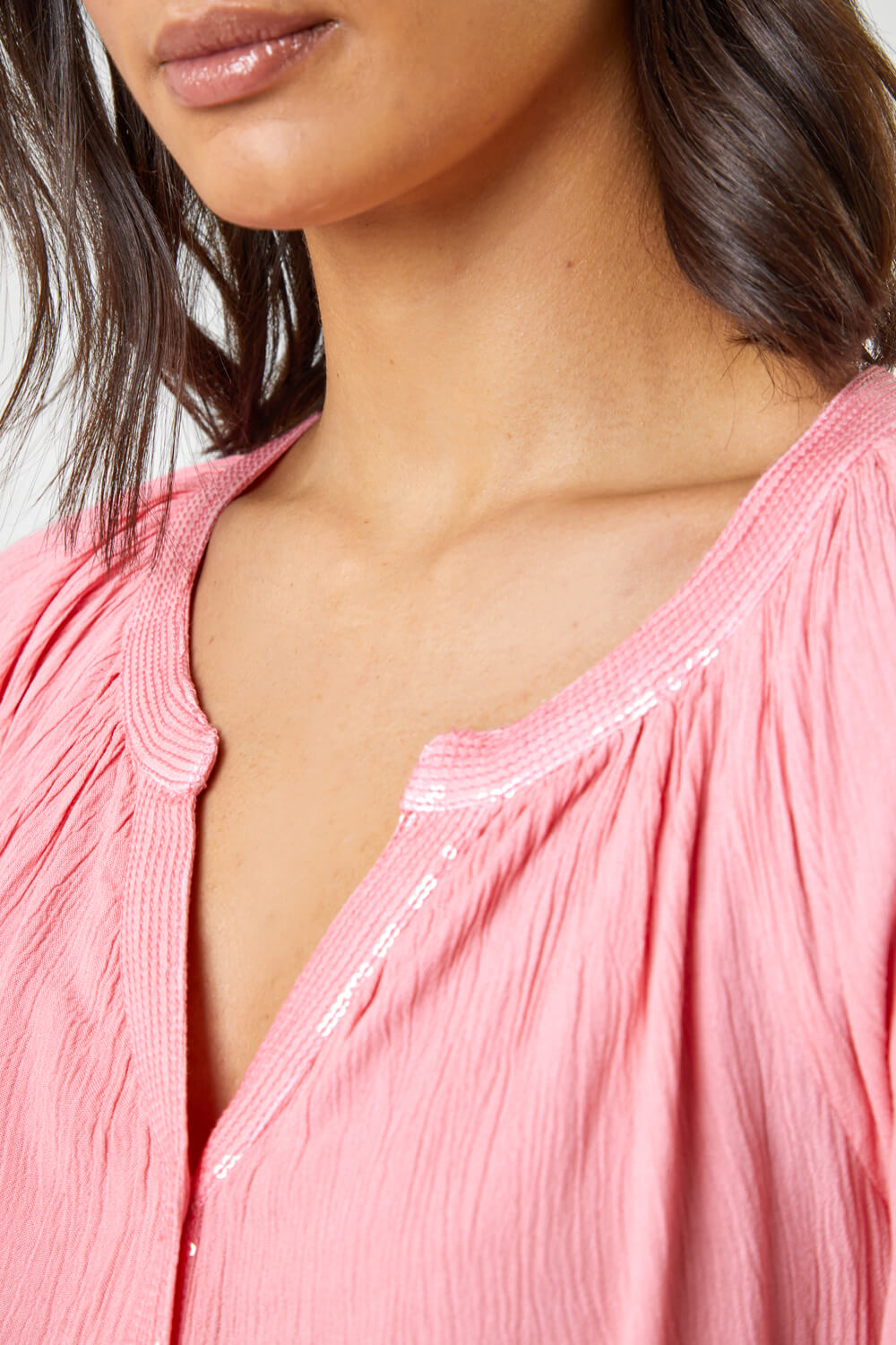 PINK Sequin Embellished Ombre Blouse, Image 4 of 5