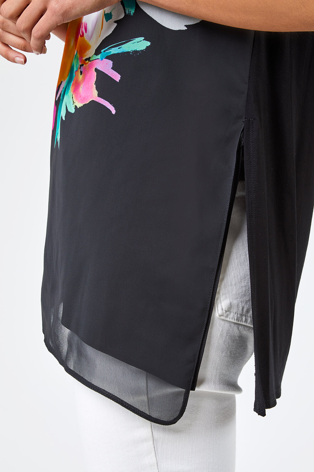 Black Bold Floral Overlay Vest Top, Image 5 of 5