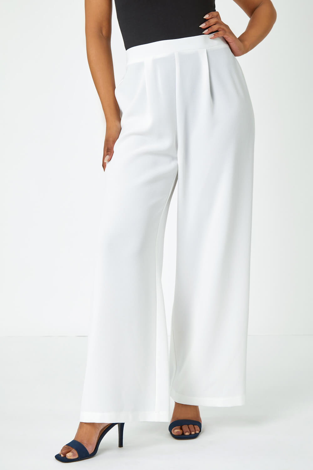 Ivory  Petite Wide Leg Stretch Trousers, Image 2 of 6