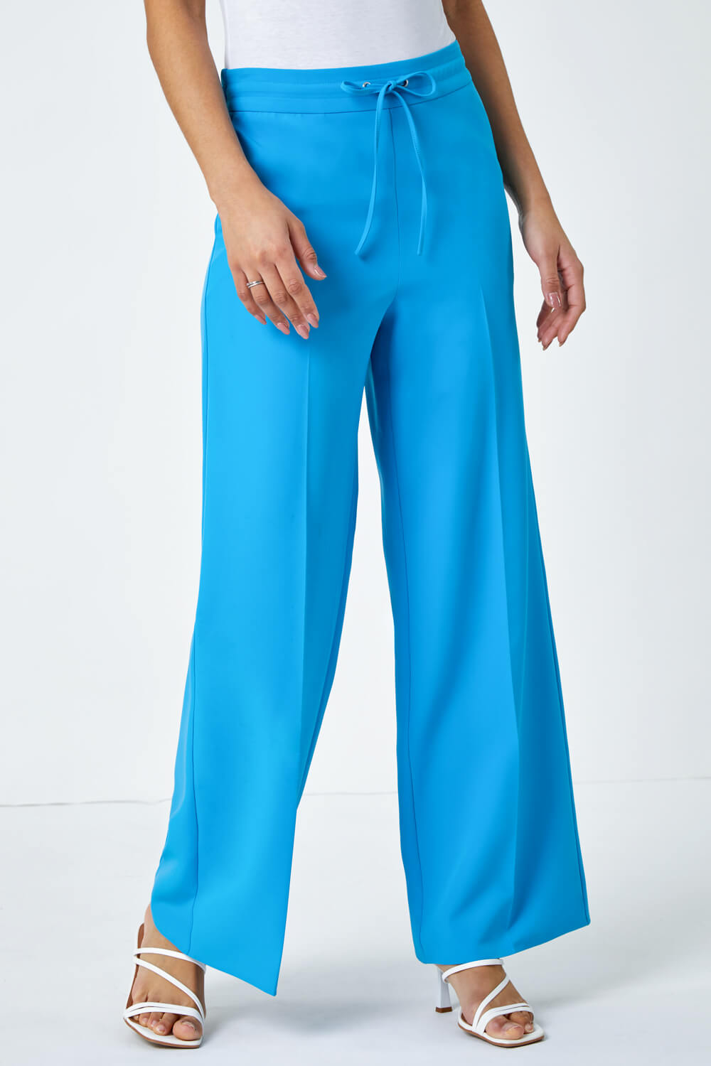 Turquoise Wide Leg Tie Front Stretch Trouser, Image 4 of 5