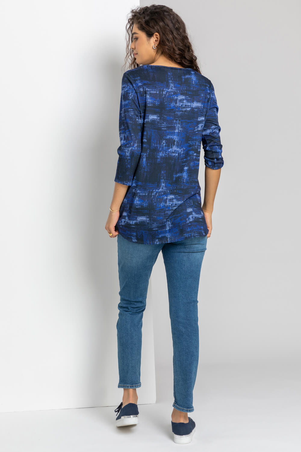 Midnight Blue Abstract Print Pocket Tunic Top, Image 2 of 5