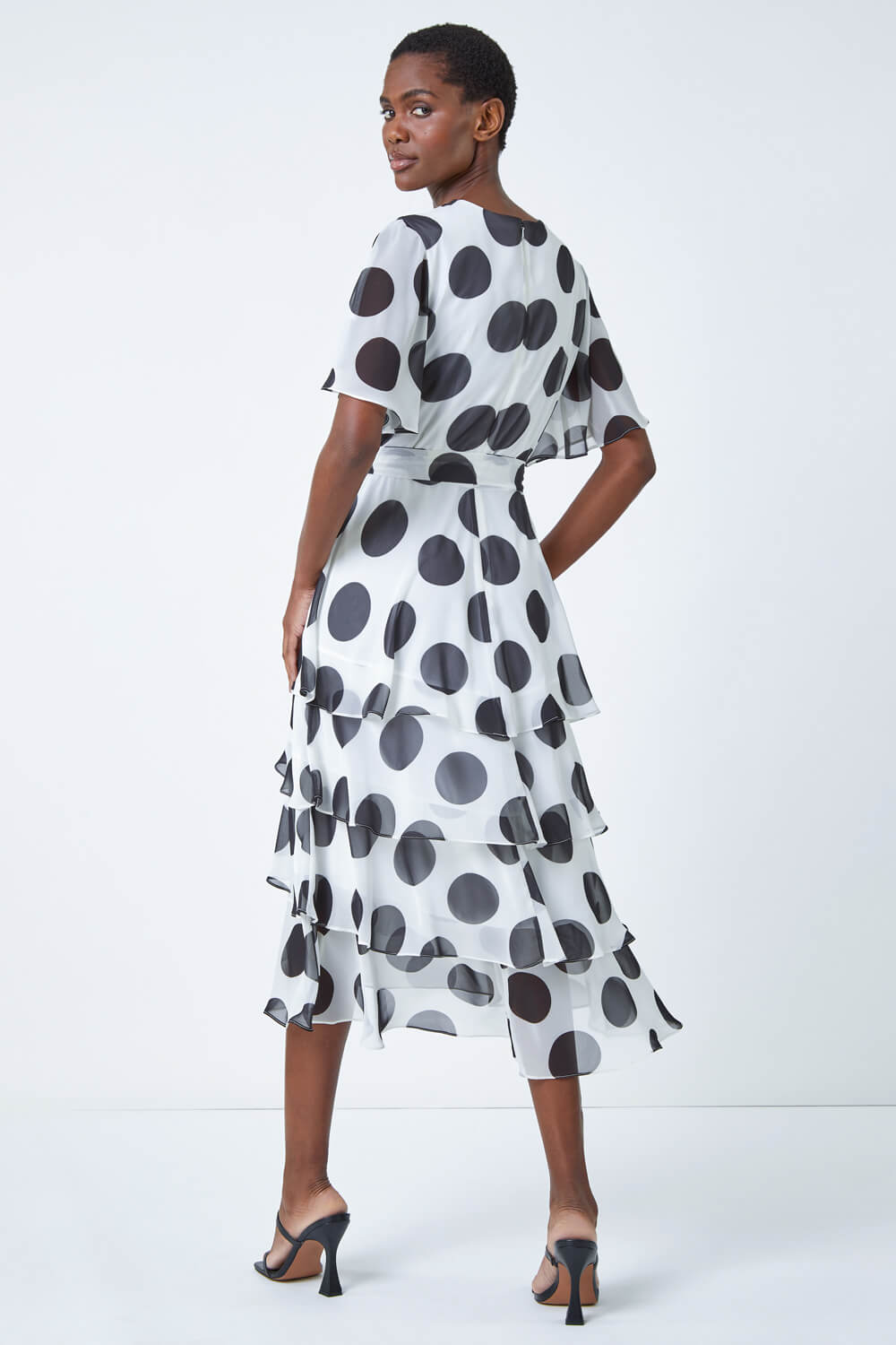 Ivory  Polka Dot Tiered Frill Midi Dress, Image 3 of 5