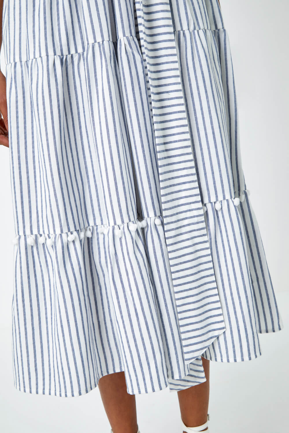 Blue Tiered Cotton Halter Neck Stripe Dress, Image 4 of 5