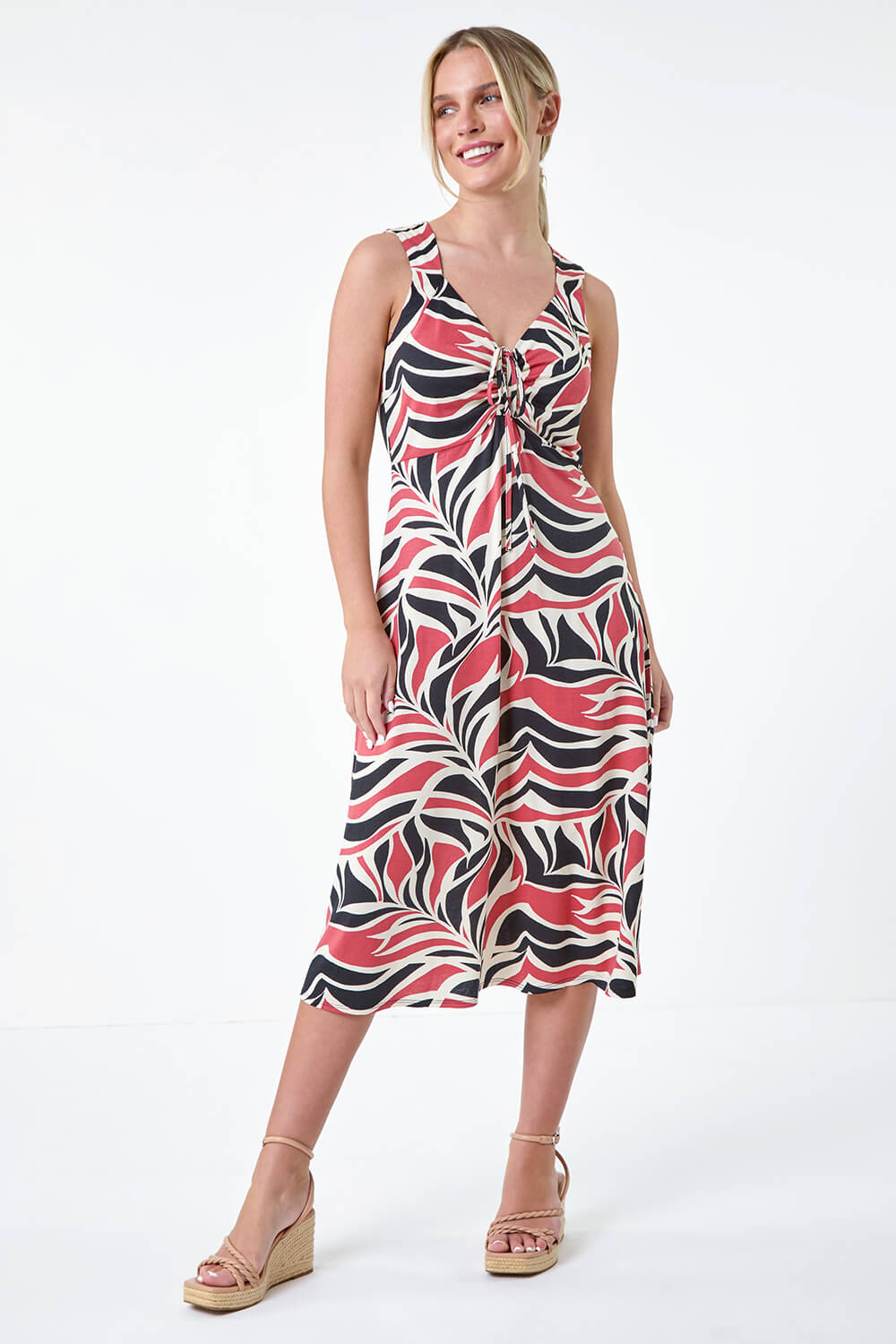 Petite Abstract Print Ruched Midi Dress