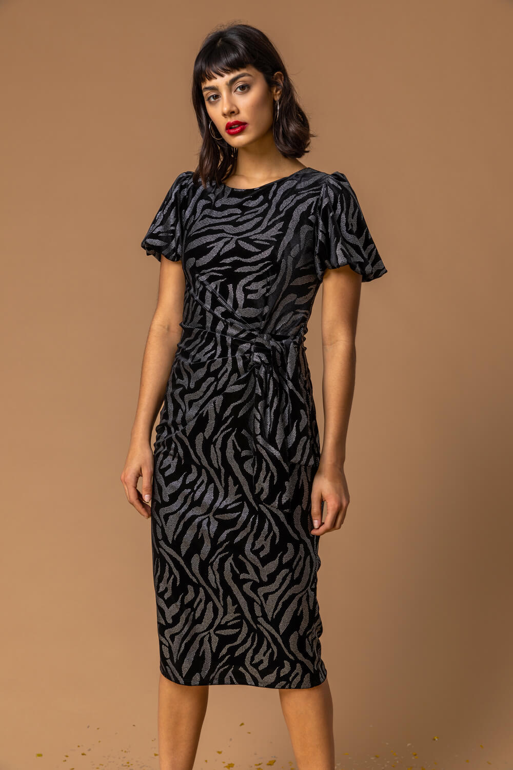Black Animal Print Velvet Dress, Image 3 of 5