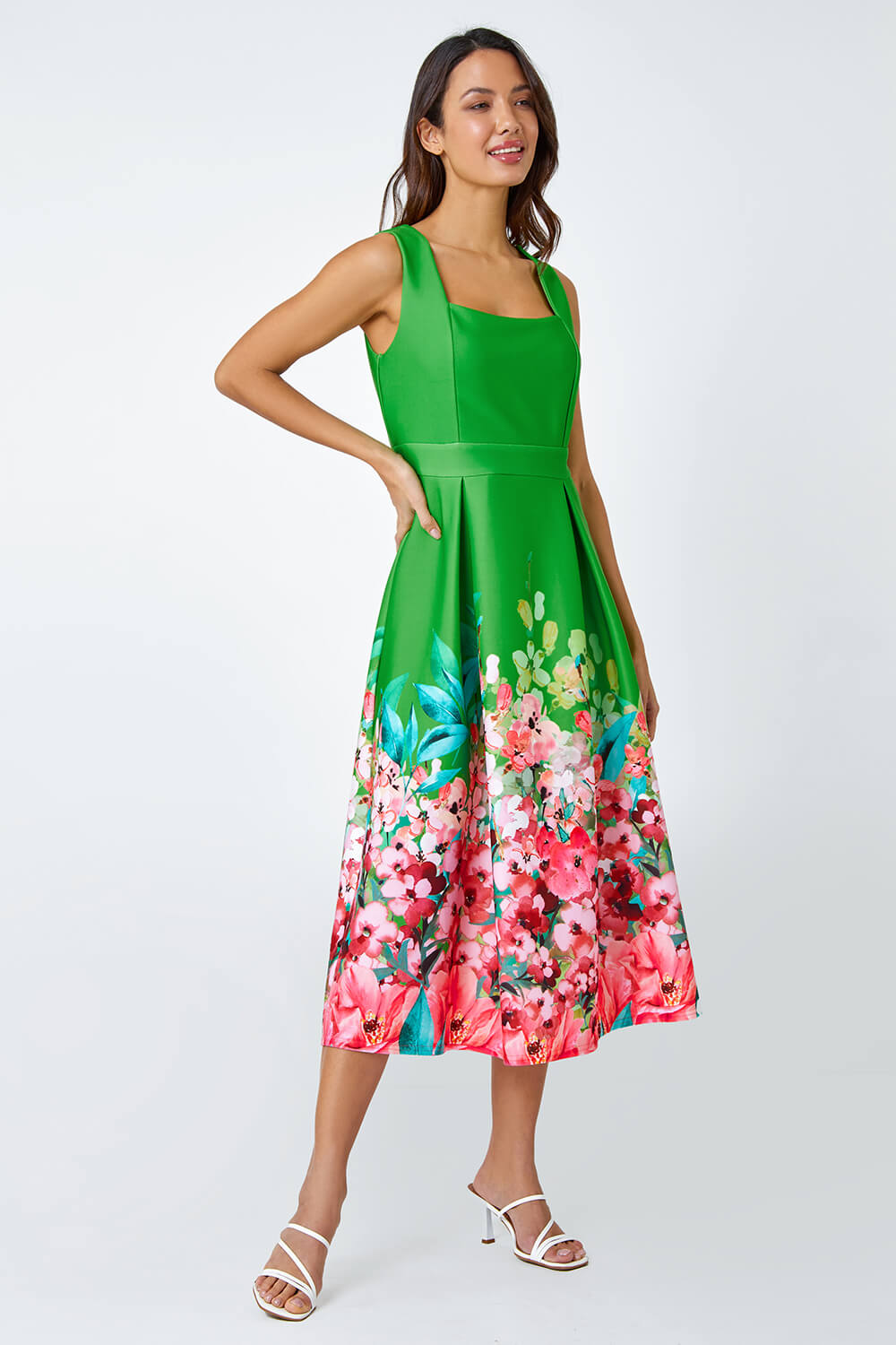 Green Premium Stretch Floral Midi Dress, Image 2 of 5