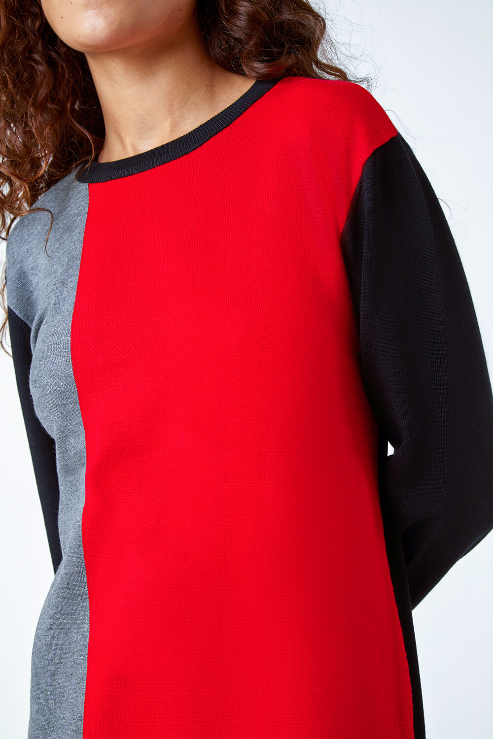 Red Colour Block Knitted Jumper Dress, Image 5 of 5