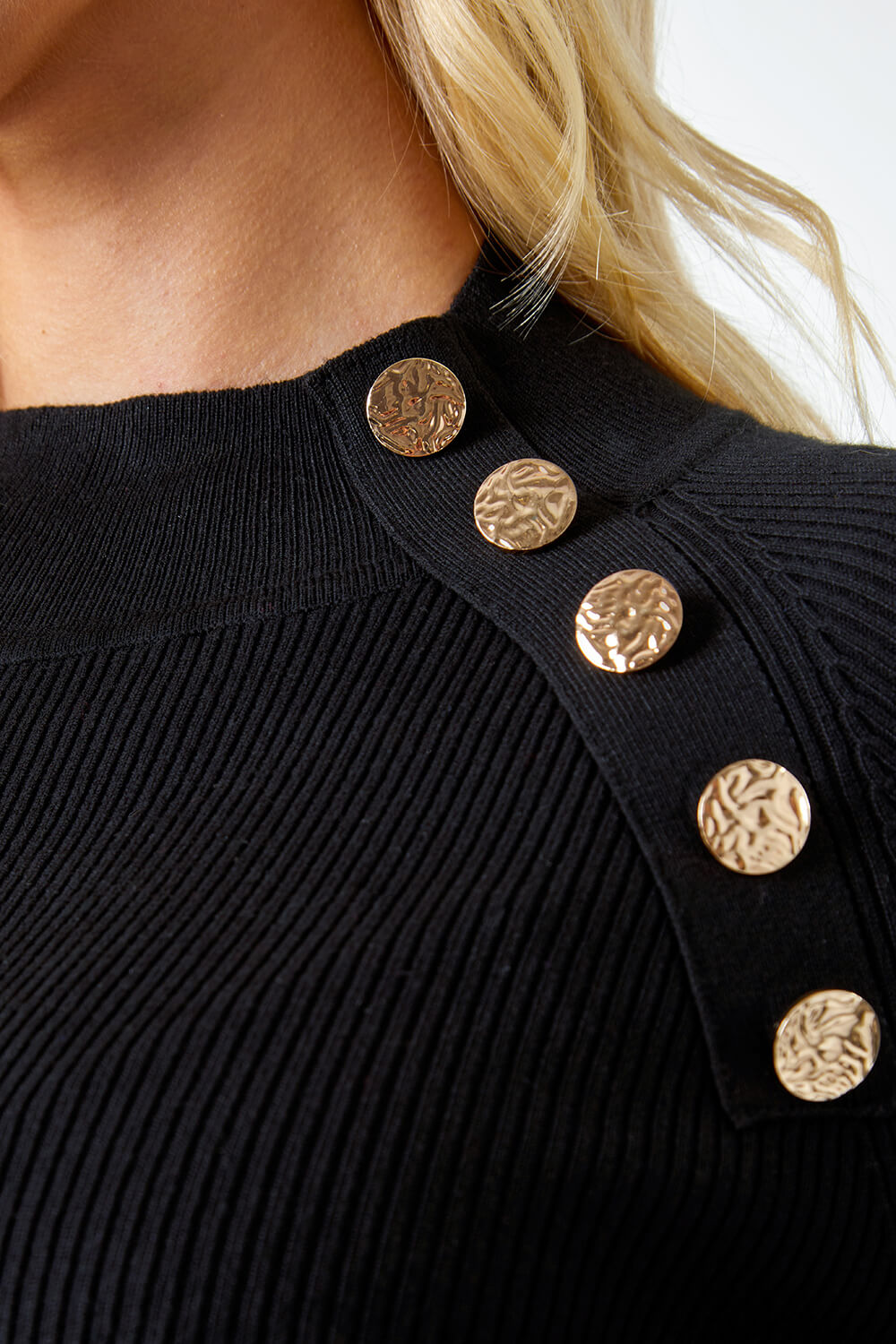 Black Button Detail Ribbed Jumper, Image 5 of 5