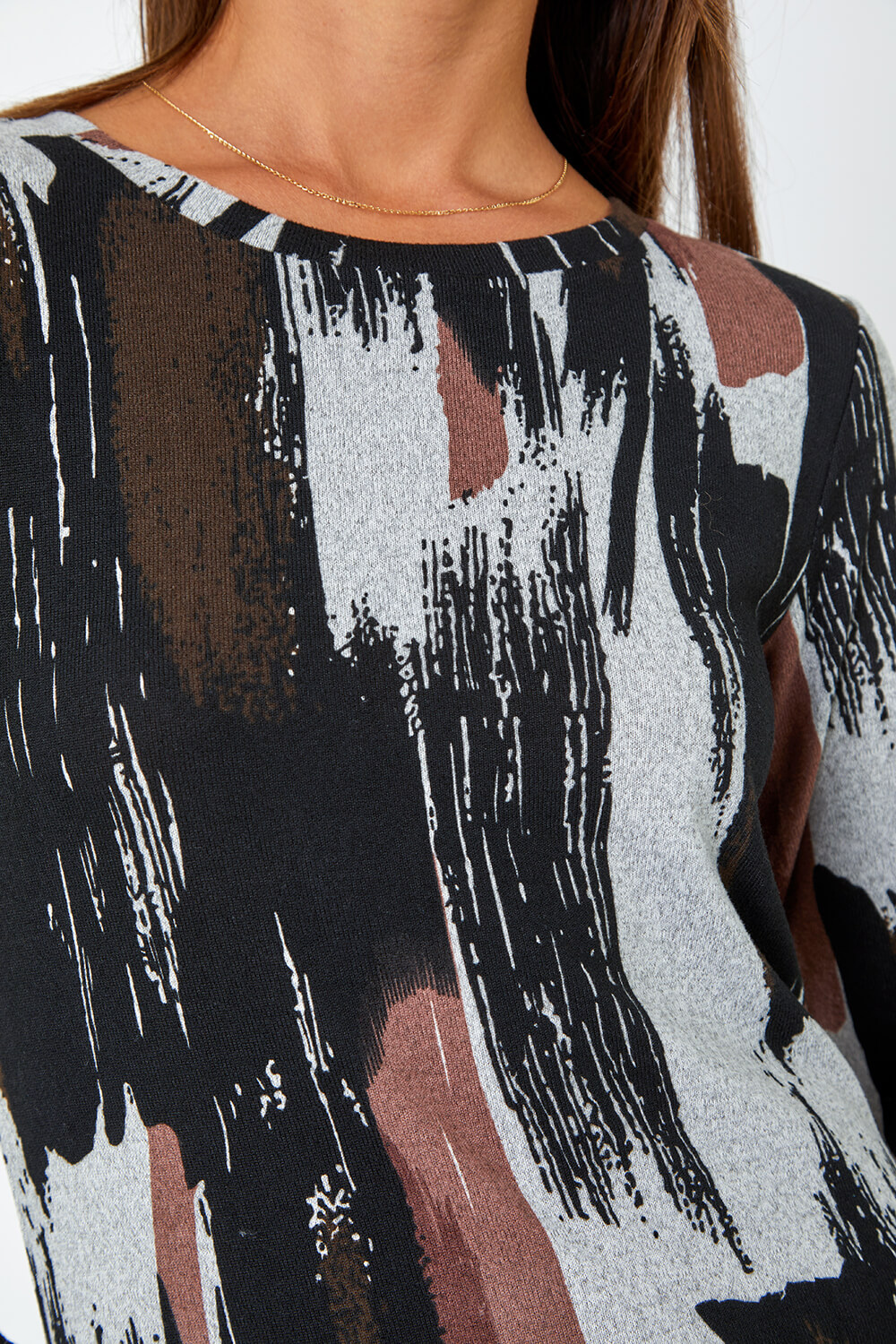 KHAKI Abstract Print Midi Stretch Dress, Image 5 of 5