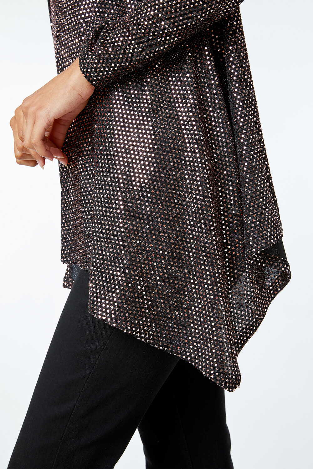 Bronze Sequin Sparkle Waterfall Stretch Jacket, Image 5 of 5