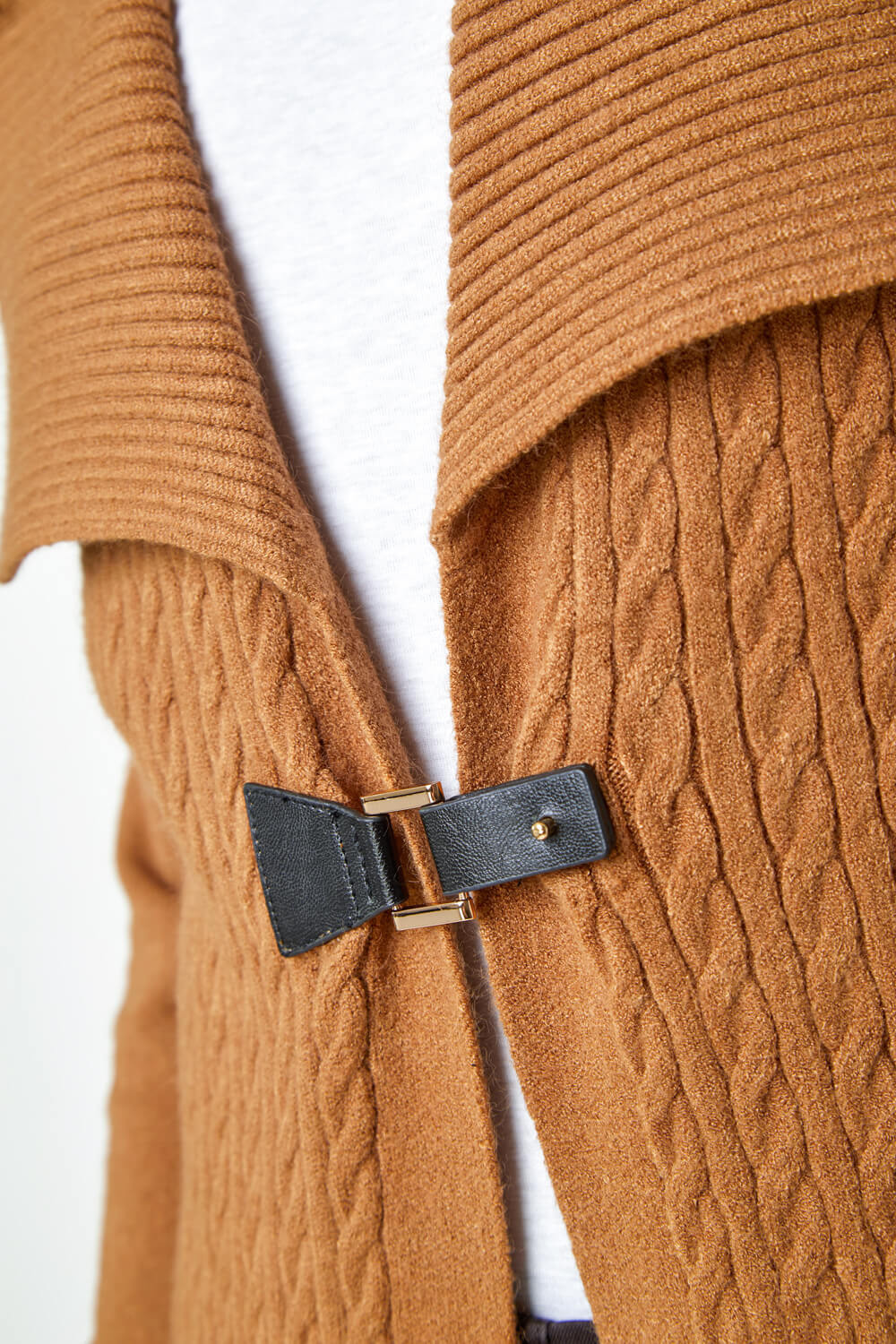 Mocha Collared Cable Knit Cardigan, Image 5 of 5