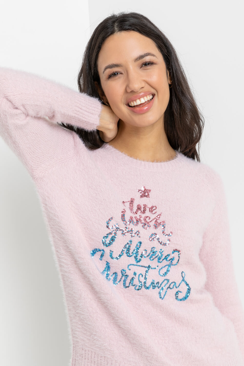 Light Pink Sequin Merry Christmas Jumper, Image 4 of 4