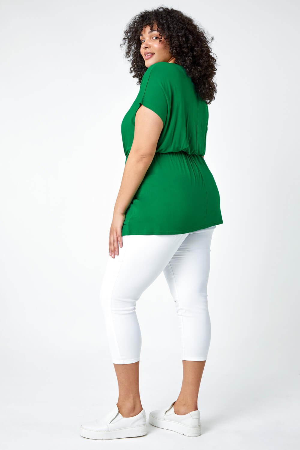 Green Curve Shirred Waist Tunic Top, Image 3 of 5