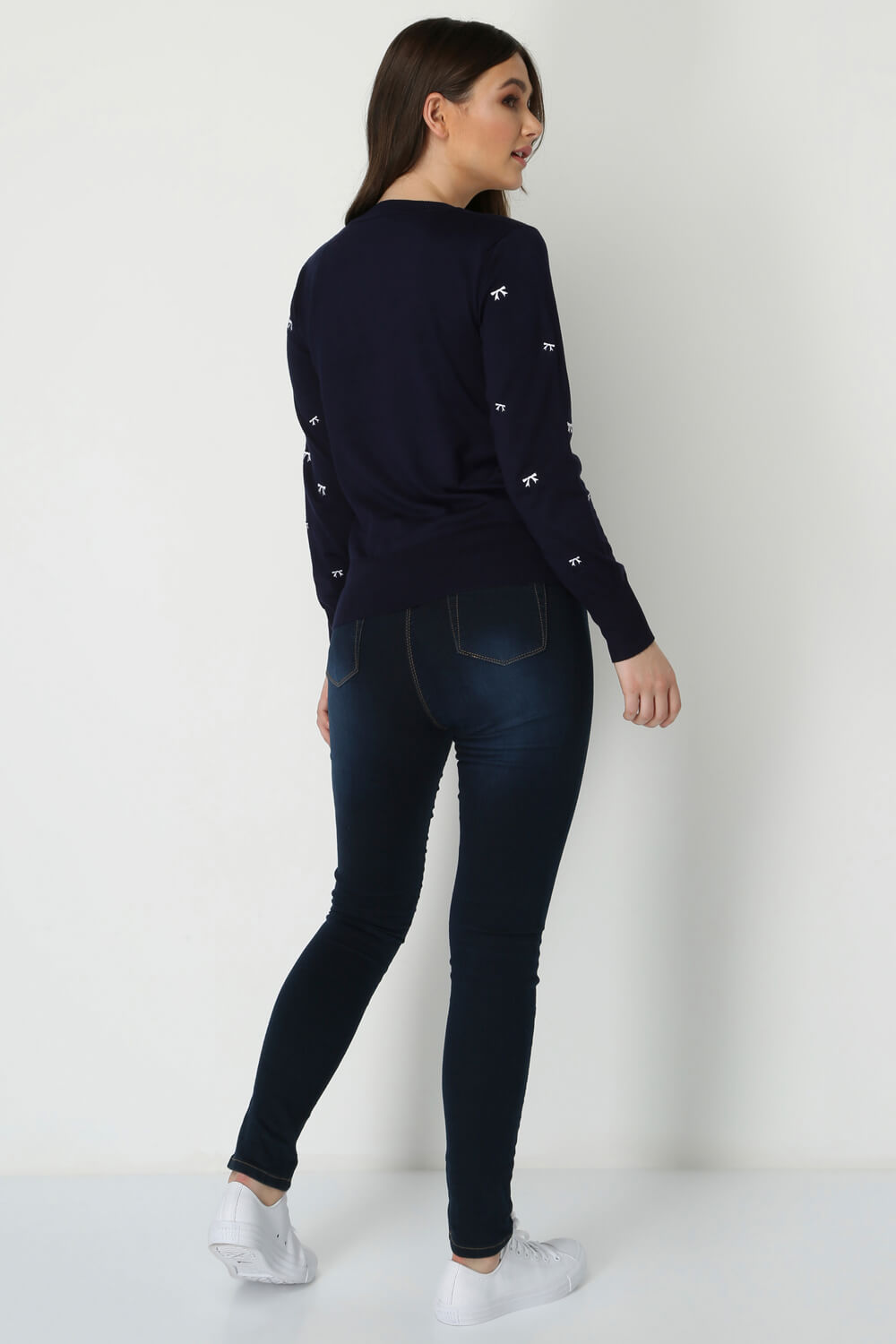 Navy  Bow Embroidered Jumper , Image 3 of 8