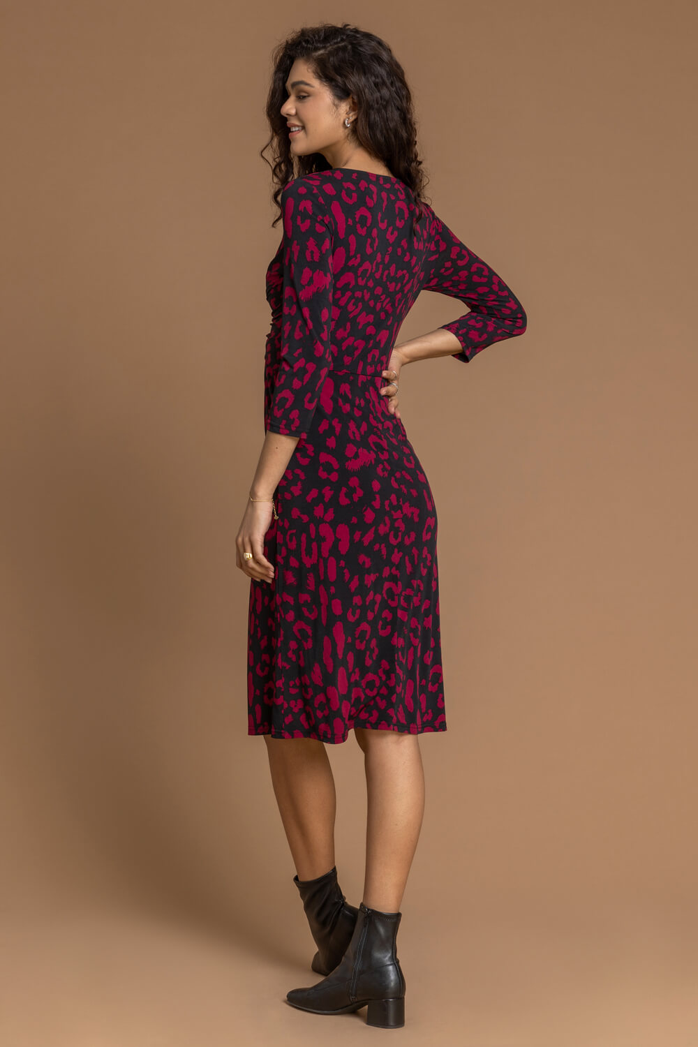 Wine Animal Print Fit And Flare Dress, Image 2 of 4